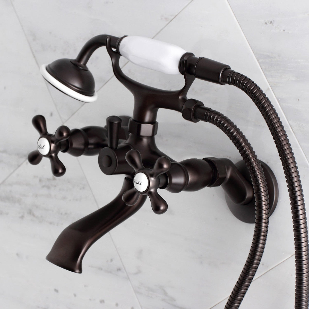 Kingston Tub Wall Mount Clawfoot Tub Faucet with Hand Shower in Oil Rubbed Bronze