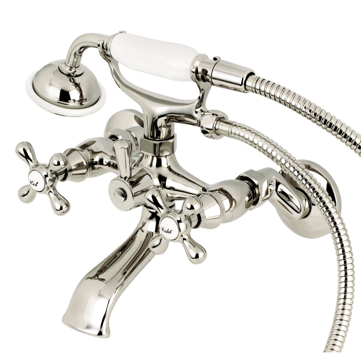 Kingston Tub Wall Mount Clawfoot Tub Faucet with Hand Shower in Polished Nickel