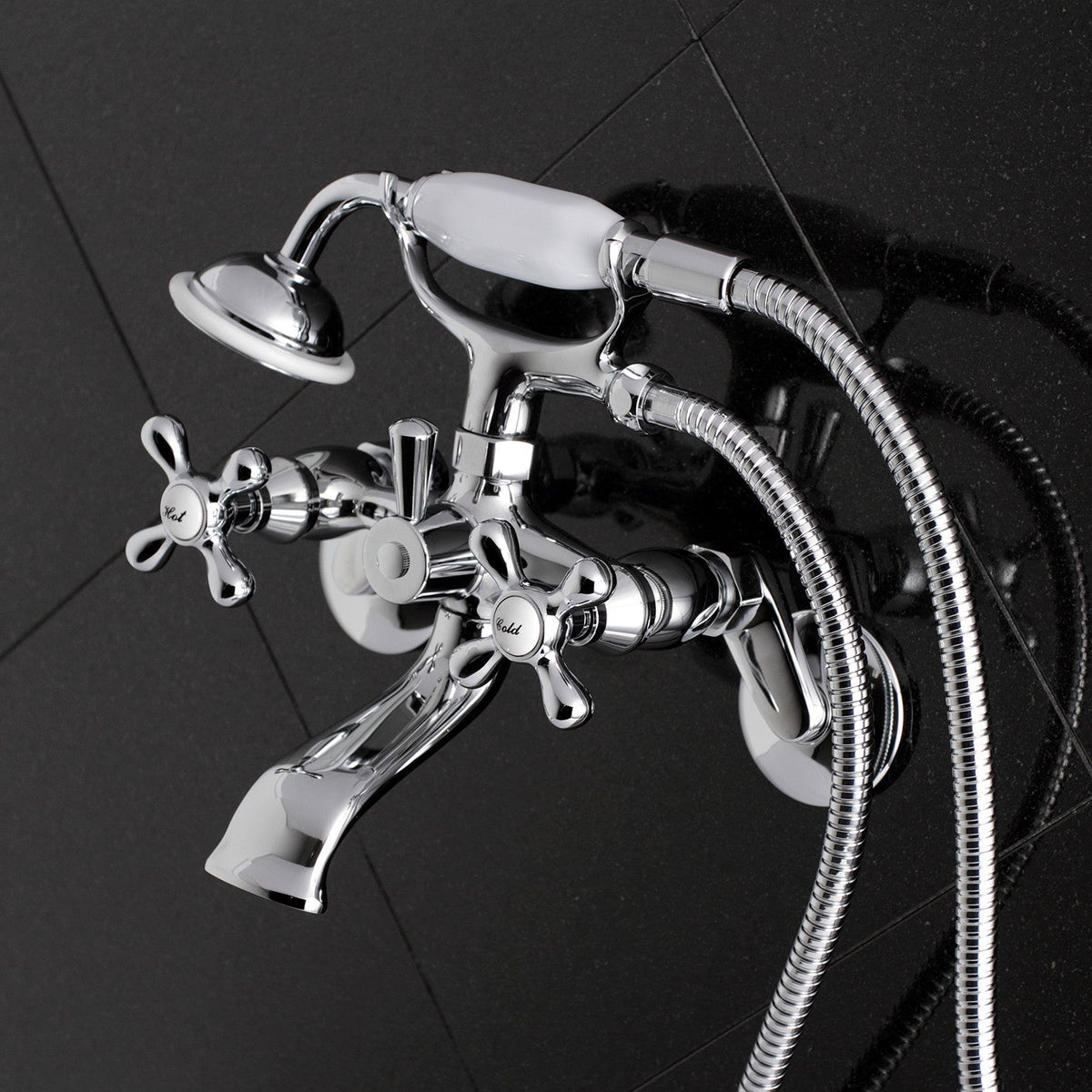 Kingston Wall Mount Clawfoot Tub Faucet with Hand Shower in Polished Chrome