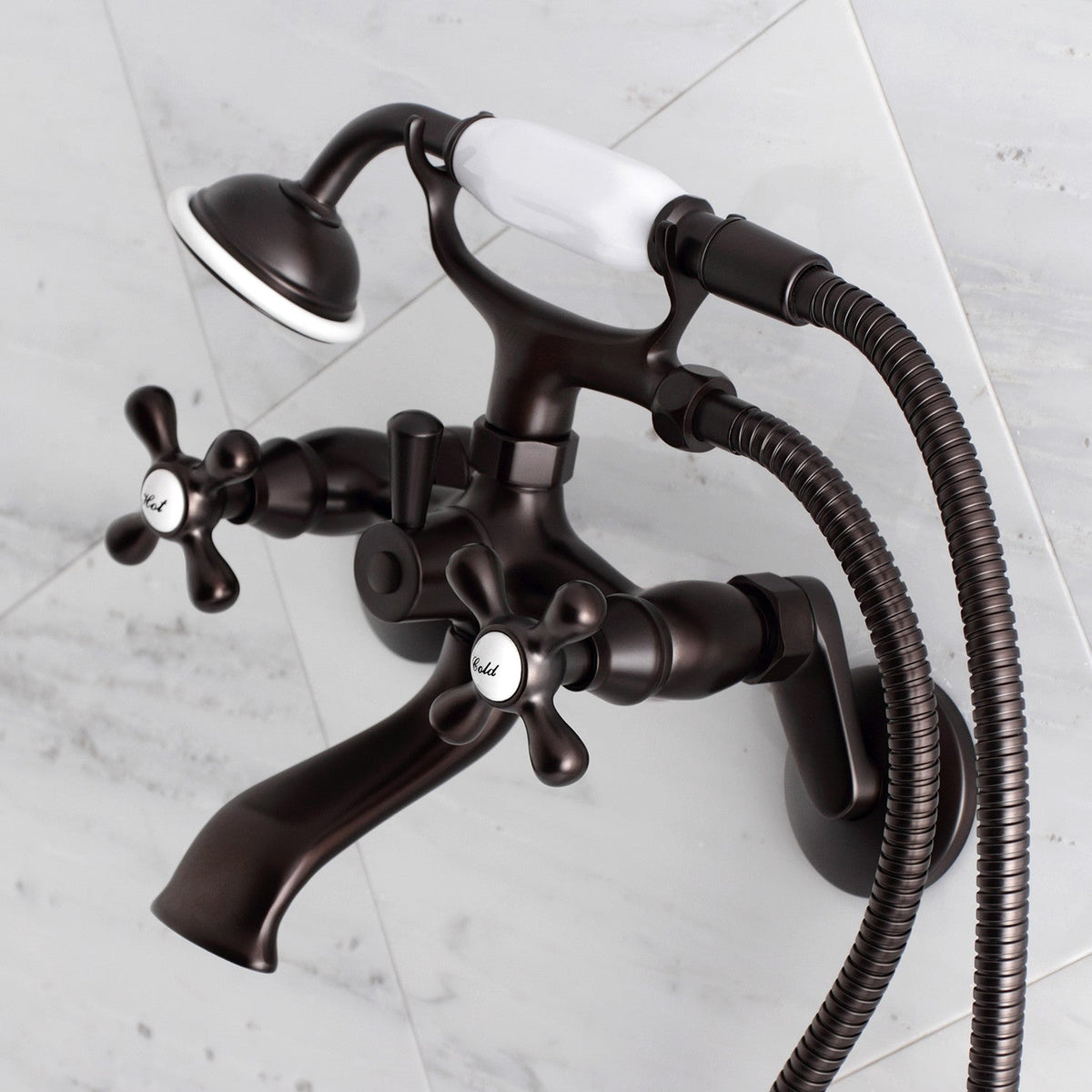 Kingston Wall Mount Clawfoot Tub Faucet with Hand Shower in Oil Rubbed Bronze