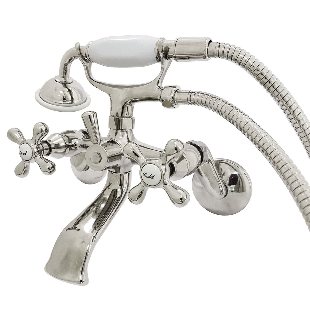 Kingston Wall Mount Clawfoot Tub Faucet with Hand Shower in Polished Nickel