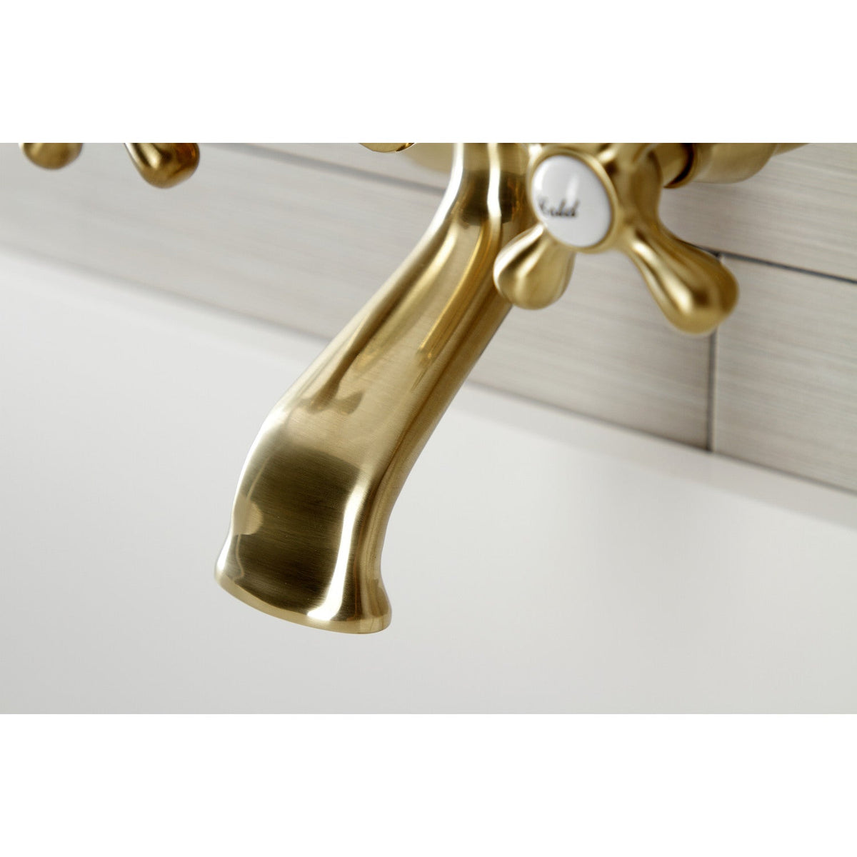 Kingston Wall Mount Clawfoot Tub Faucet with Hand Shower in Brushed Brass