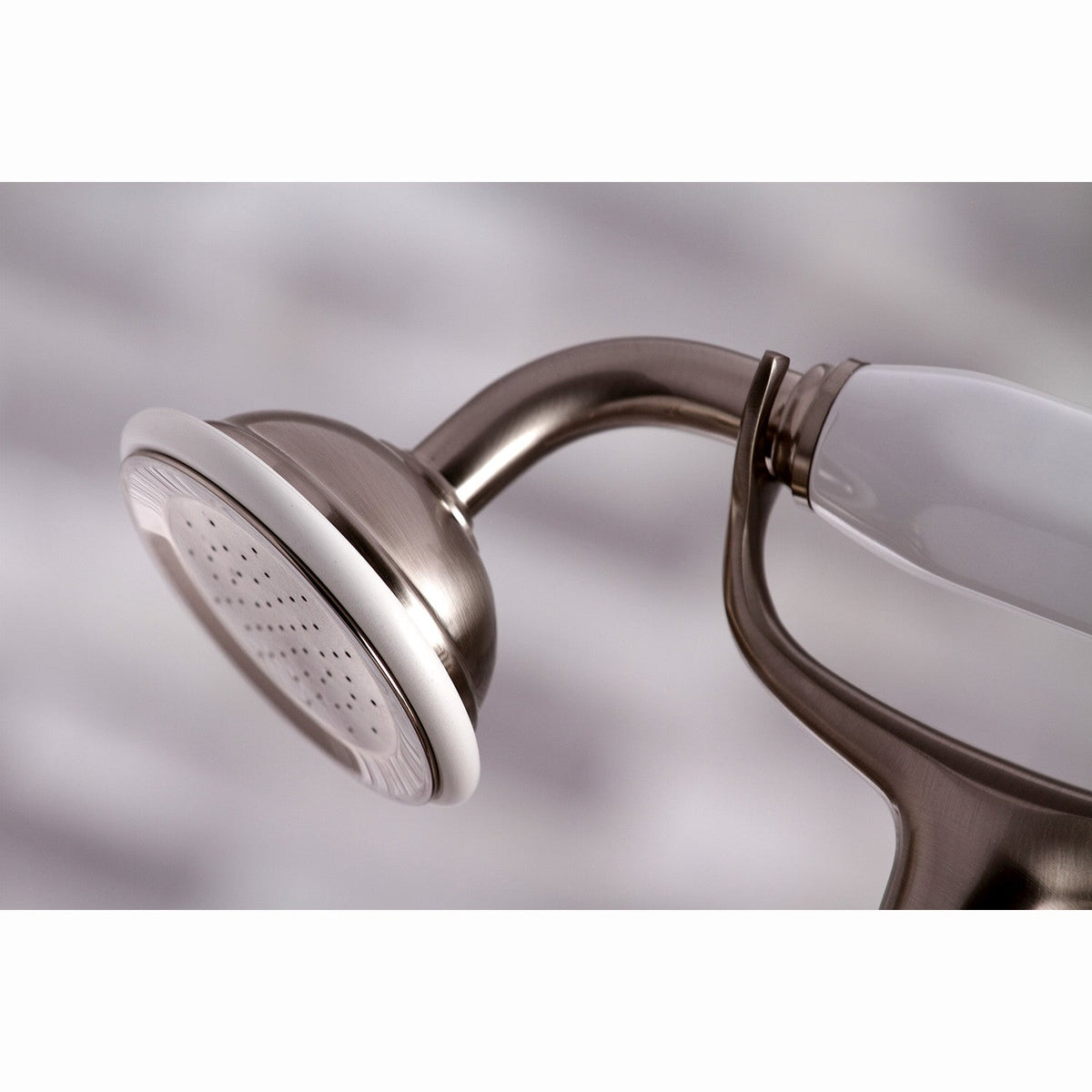 Kingston 6" Center Deck-Mount Clawfoot Tub Faucet with Hand Shower in Brushed Nickel