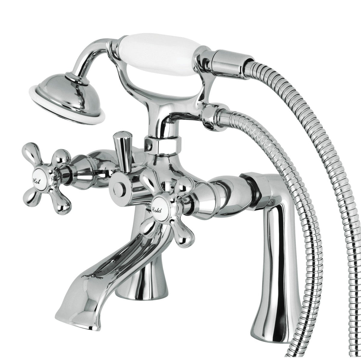Kingston 7" Center Deck-Mount Clawfoot Tub Faucet with Hand Shower in Polished Chrome