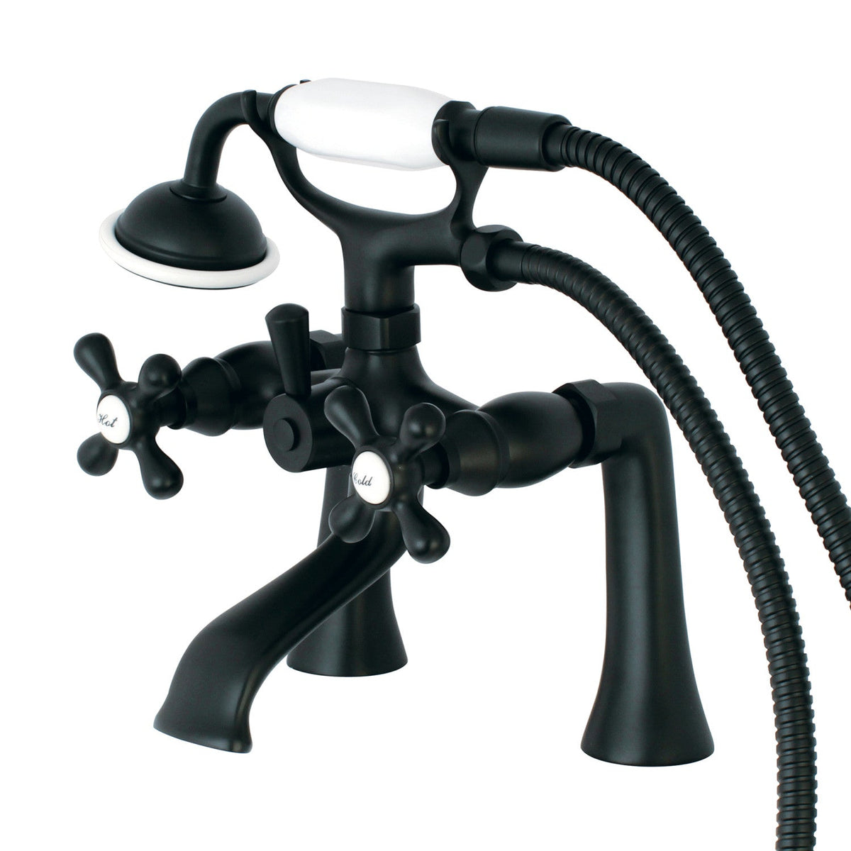 Kingston 7" Center Deck-Mount Clawfoot Tub Faucet with Hand Shower in Matte Black