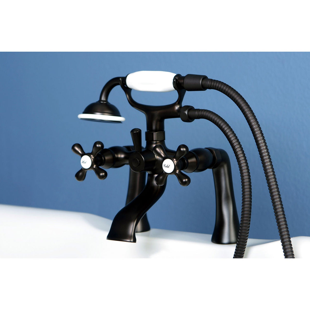 Kingston 7" Center Deck-Mount Clawfoot Tub Faucet with Hand Shower in Oil Rubbed Bronze