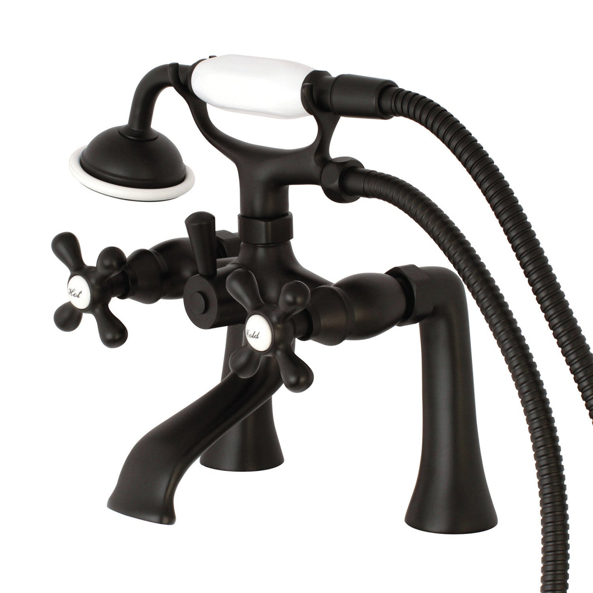 Kingston 7" Center Deck-Mount Clawfoot Tub Faucet with Hand Shower in Oil Rubbed Bronze