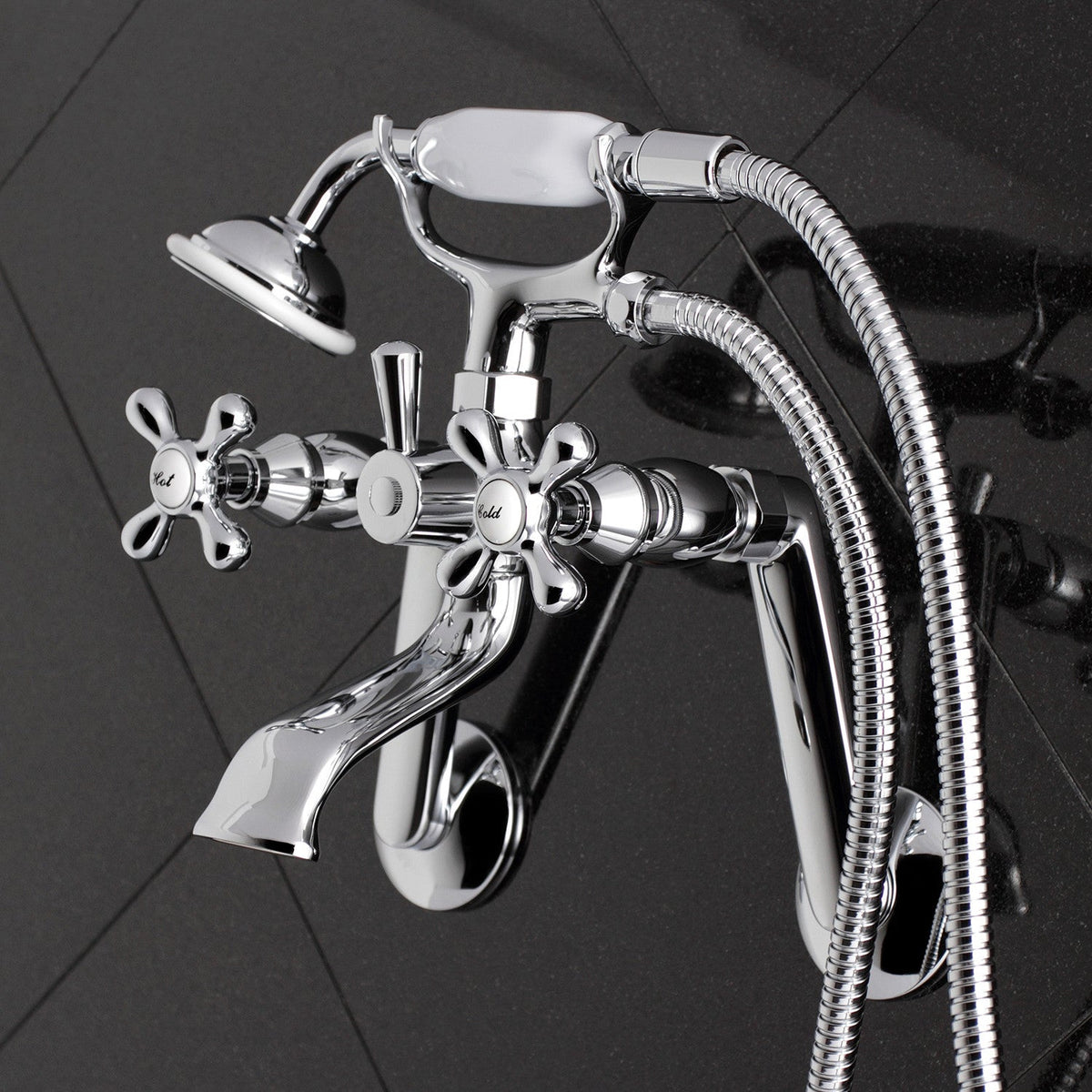 Kingston Tub Wall Mount Clawfoot Tub Faucet with Hand Shower in Polished Chrome