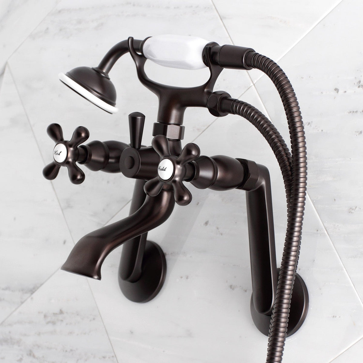 Kingston Tub Wall Mount Clawfoot Tub Faucet with Hand Shower in Oil Rubbed Bronze