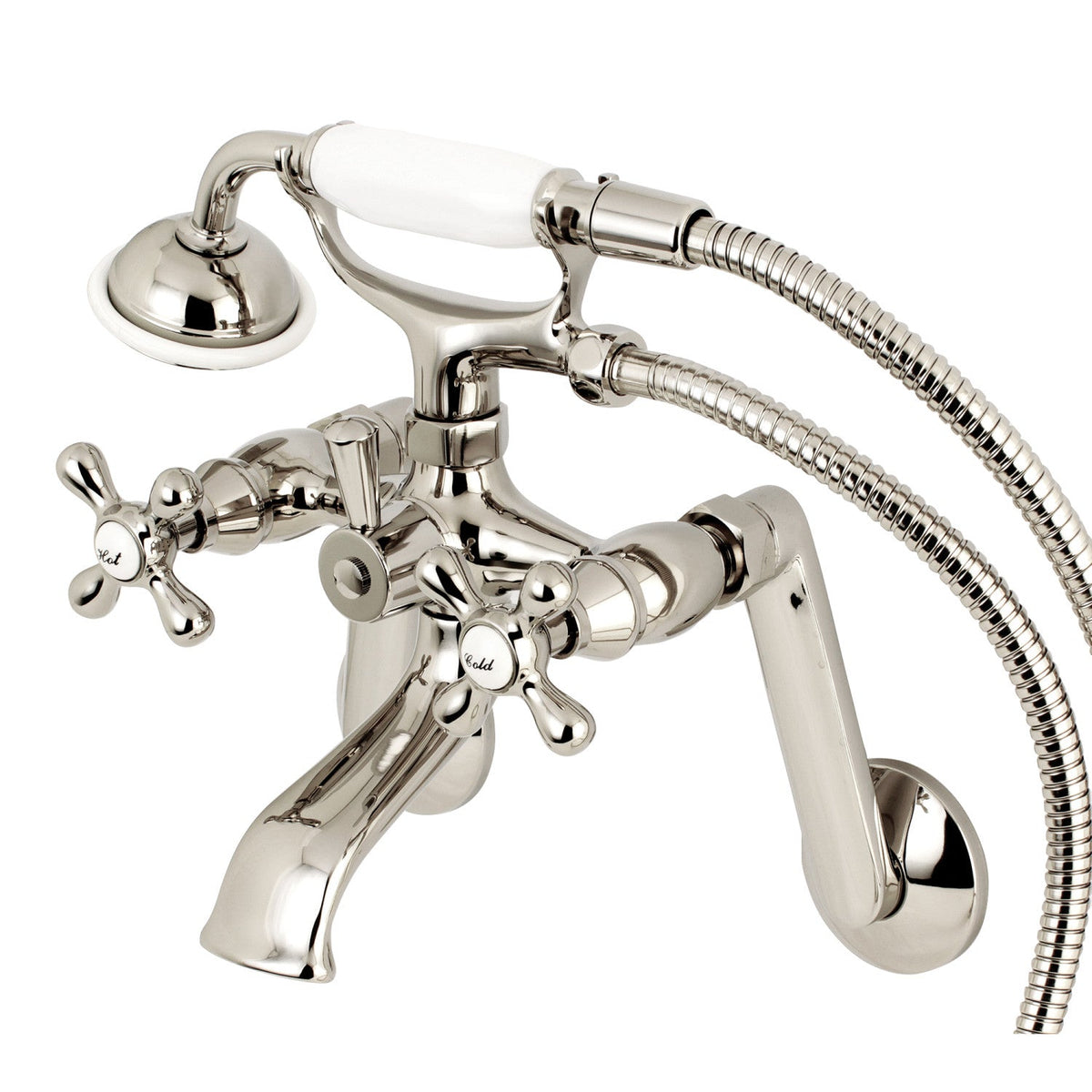 Kingston Tub Wall Mount Clawfoot Tub Faucet with Hand Shower in Polished Nickel