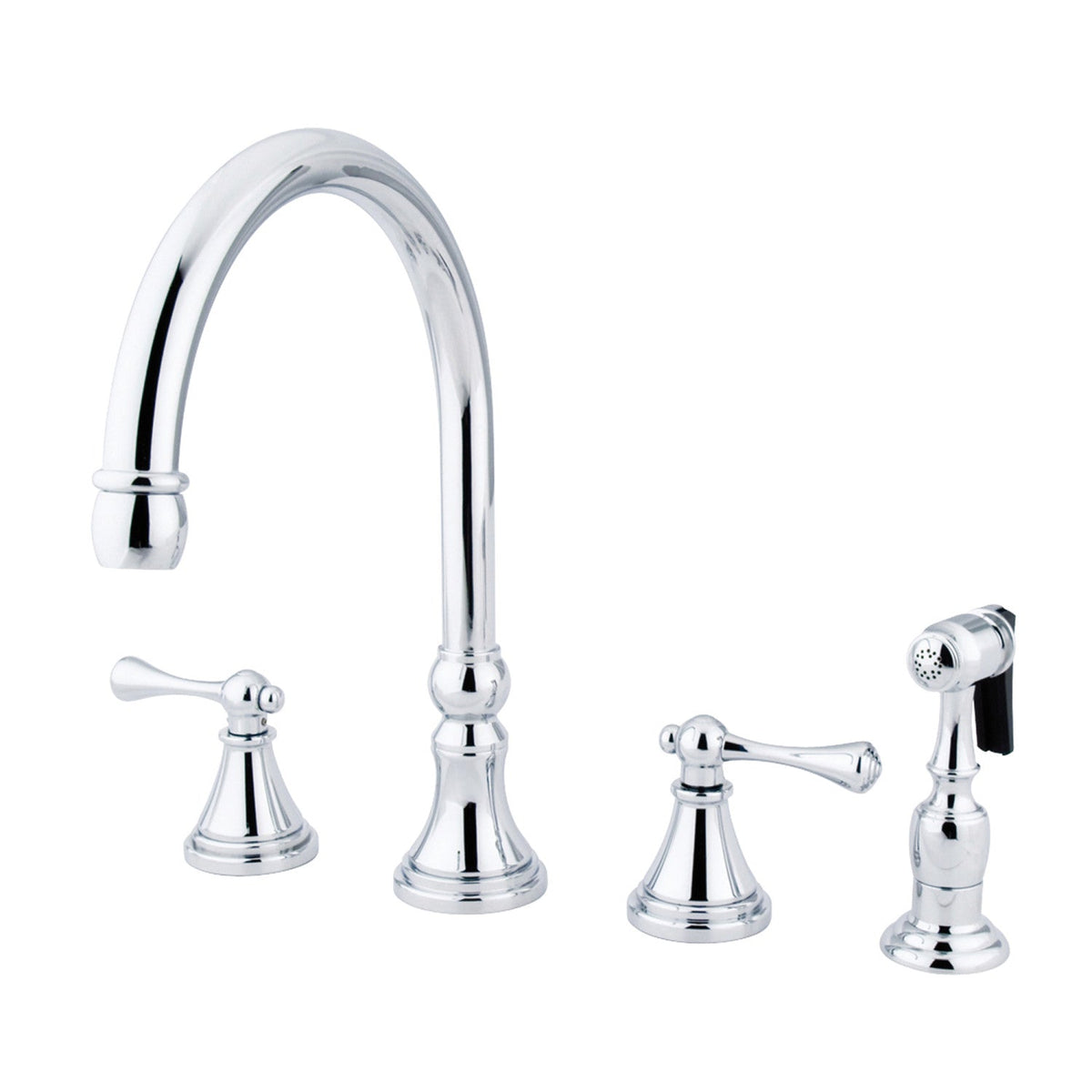 Governor Double-Handle Widespread Kitchen Faucet with Brass Sprayer in Polished Chrome