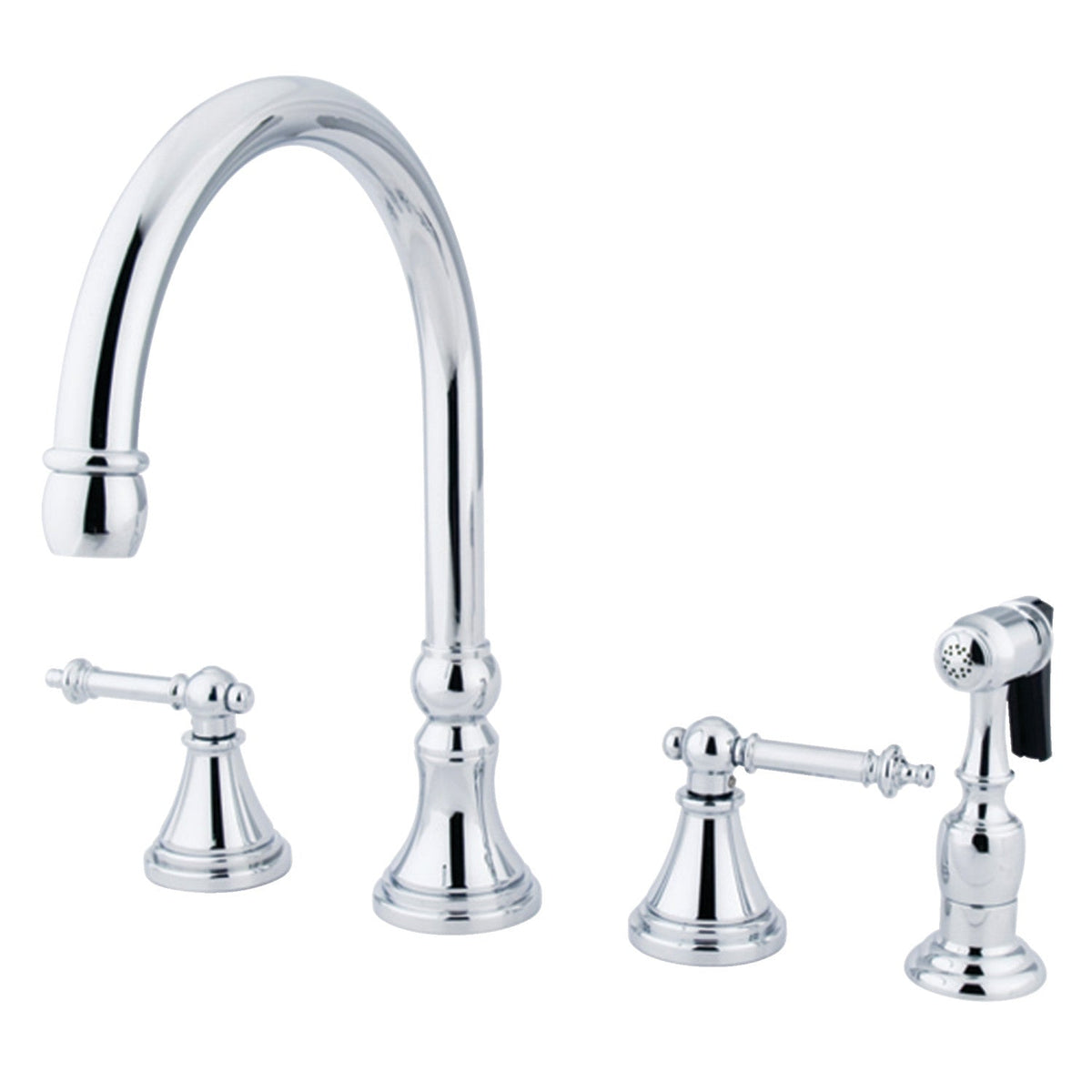Templeton Double-Handle Widespread Kitchen Faucet with Brass Sprayer in Polished Chrome
