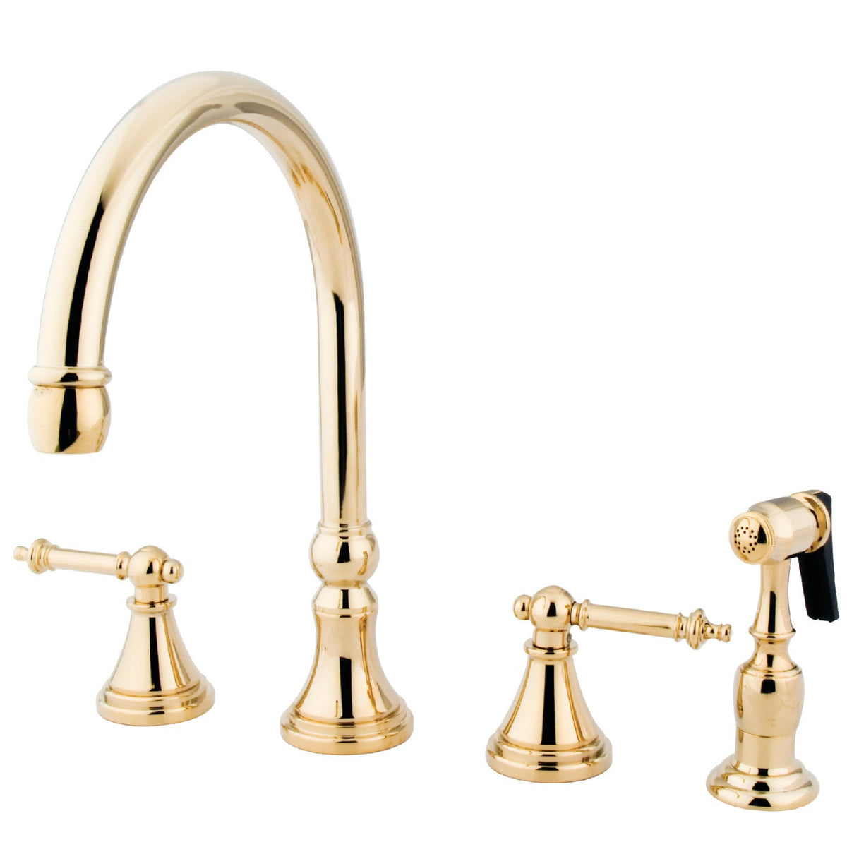 Templeton Double-Handle Widespread Kitchen Faucet with Brass Sprayer in Polished Brass