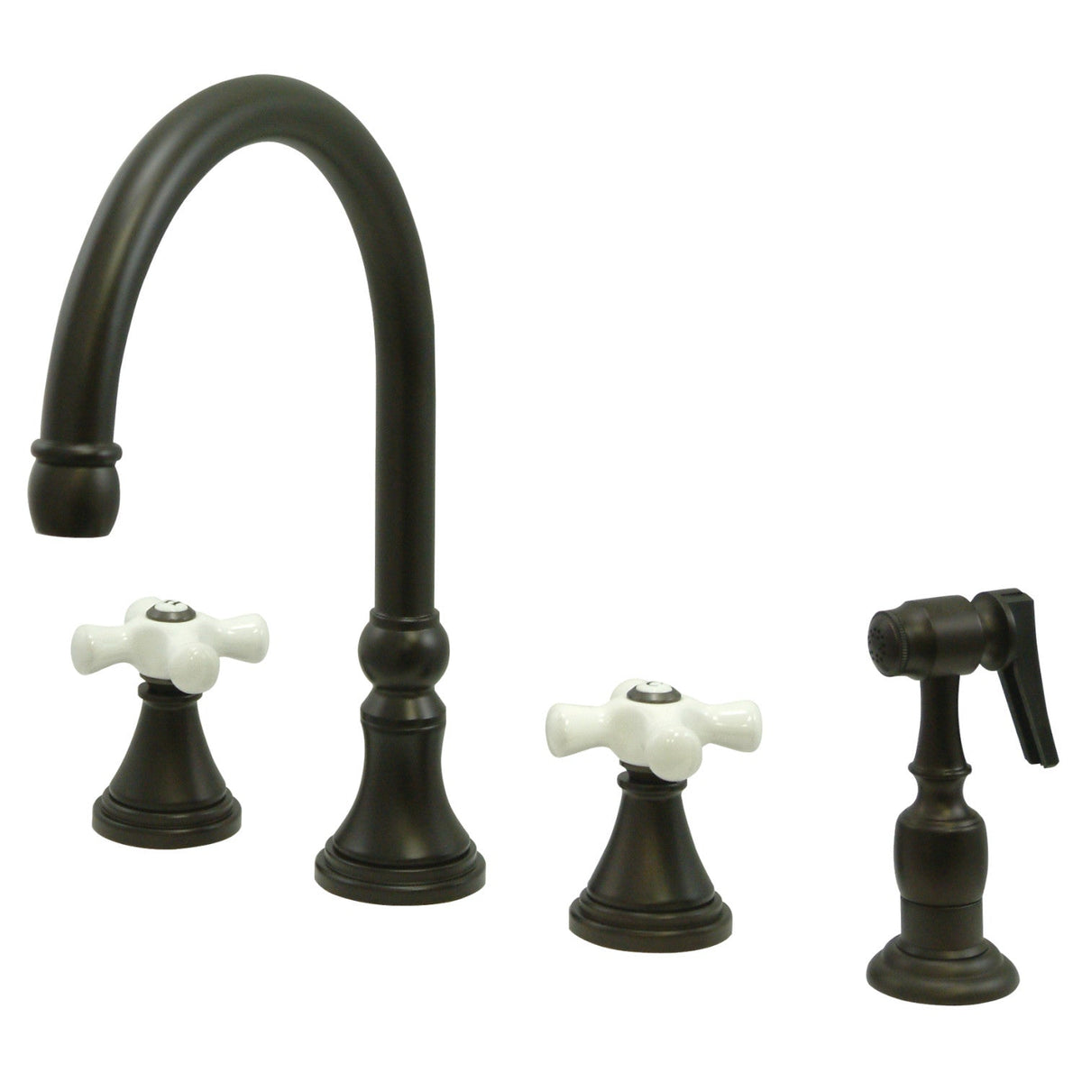 Governor Double-Handle Widespread Kitchen Faucet with Brass Sprayer in Oil Rubbed Bronze