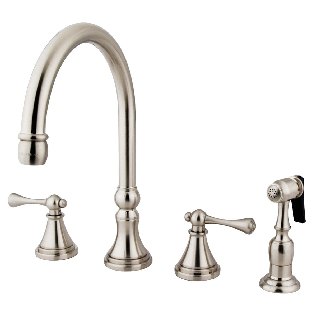 Governor Double-Handle Widespread Kitchen Faucet with Brass Sprayer in Brushed Nickel
