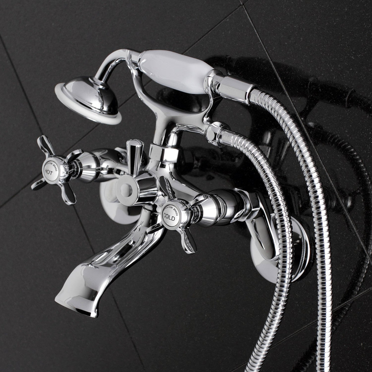 Essex Wall Mount Clawfoot Tub Faucet with Hand Shower in Polished Chrome