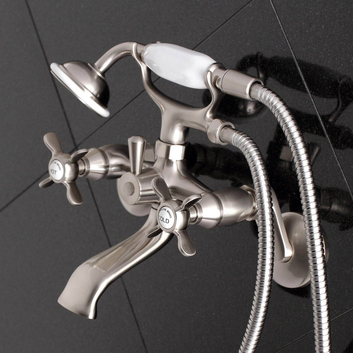 Essex Wall Mount Clawfoot Tub Faucet with Hand Shower in Brushed Nickel
