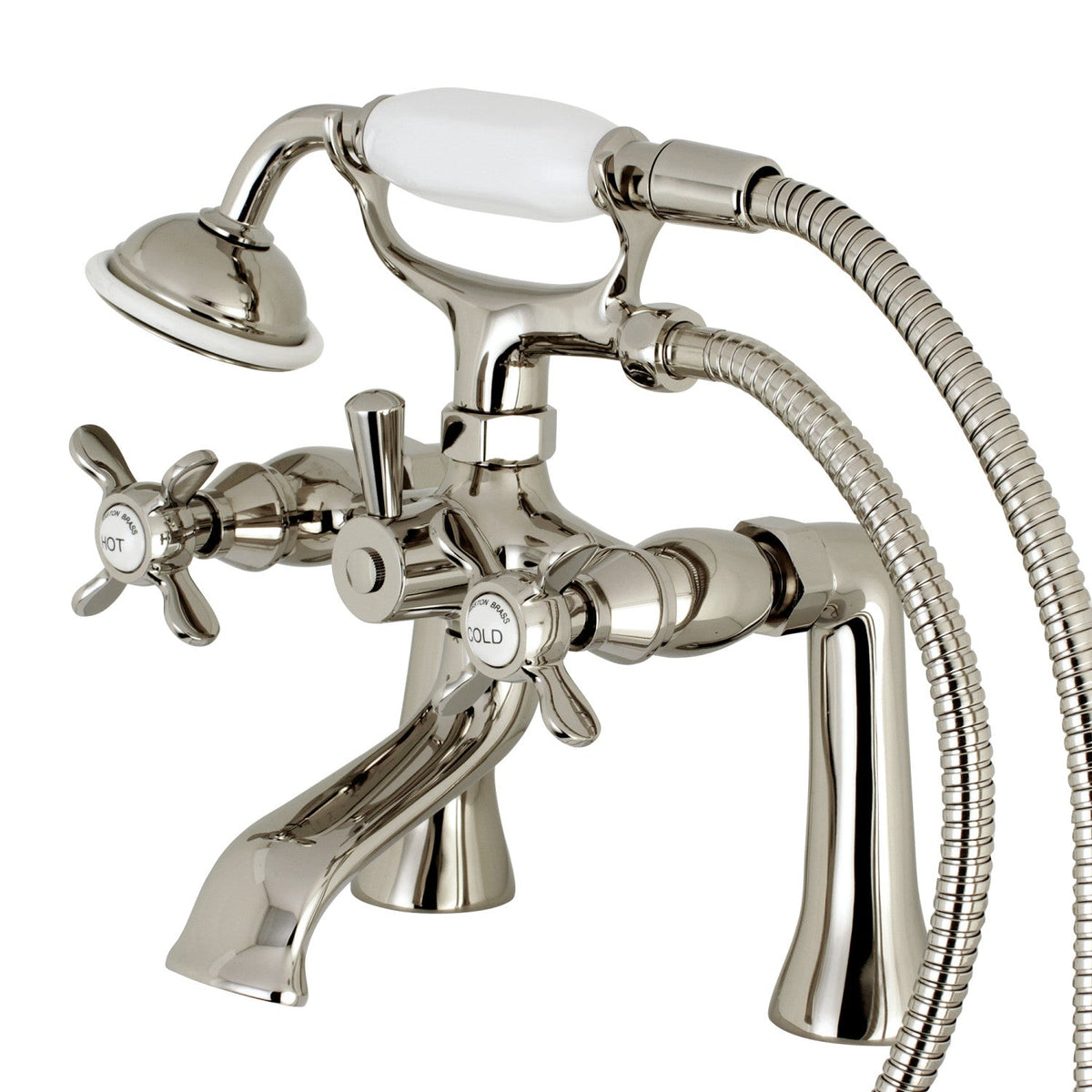 Essex 7" Center Deck-Mount Clawfoot Tub Faucet with Hand Shower in Polished Nickel