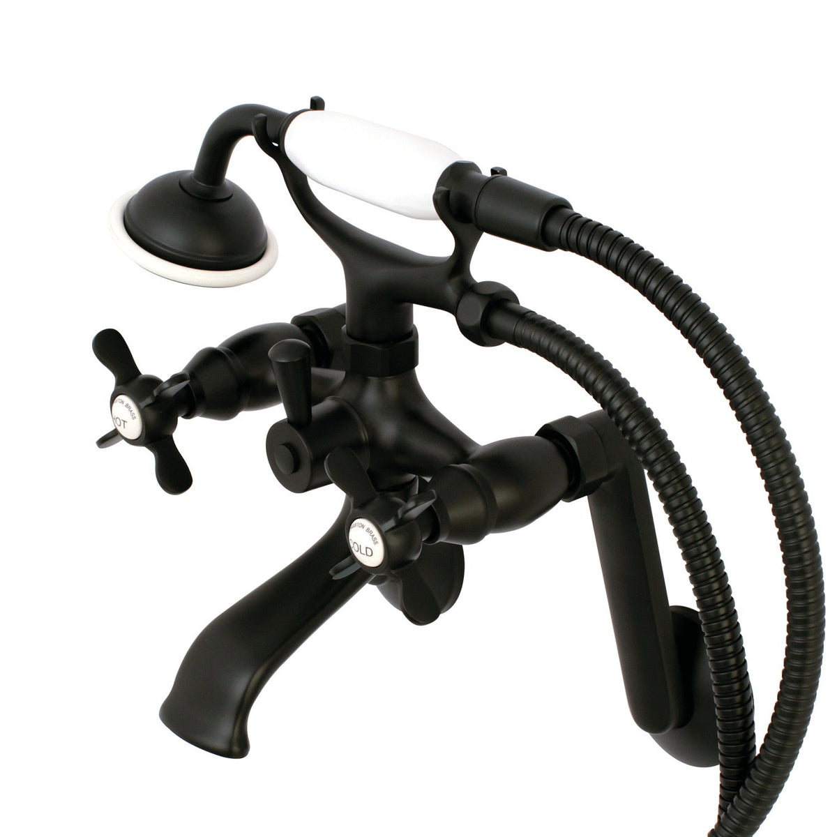 Kingston Tub Wall Mount Clawfoot Tub Faucet with Hand Shower in Matte Black