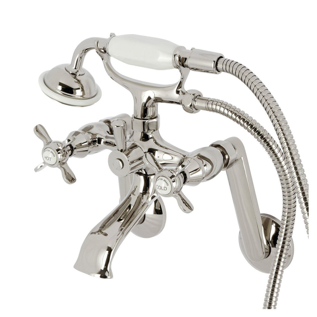 Kingston Tub Wall Mount Clawfoot Tub Faucet with Hand Shower in Polished Nickel