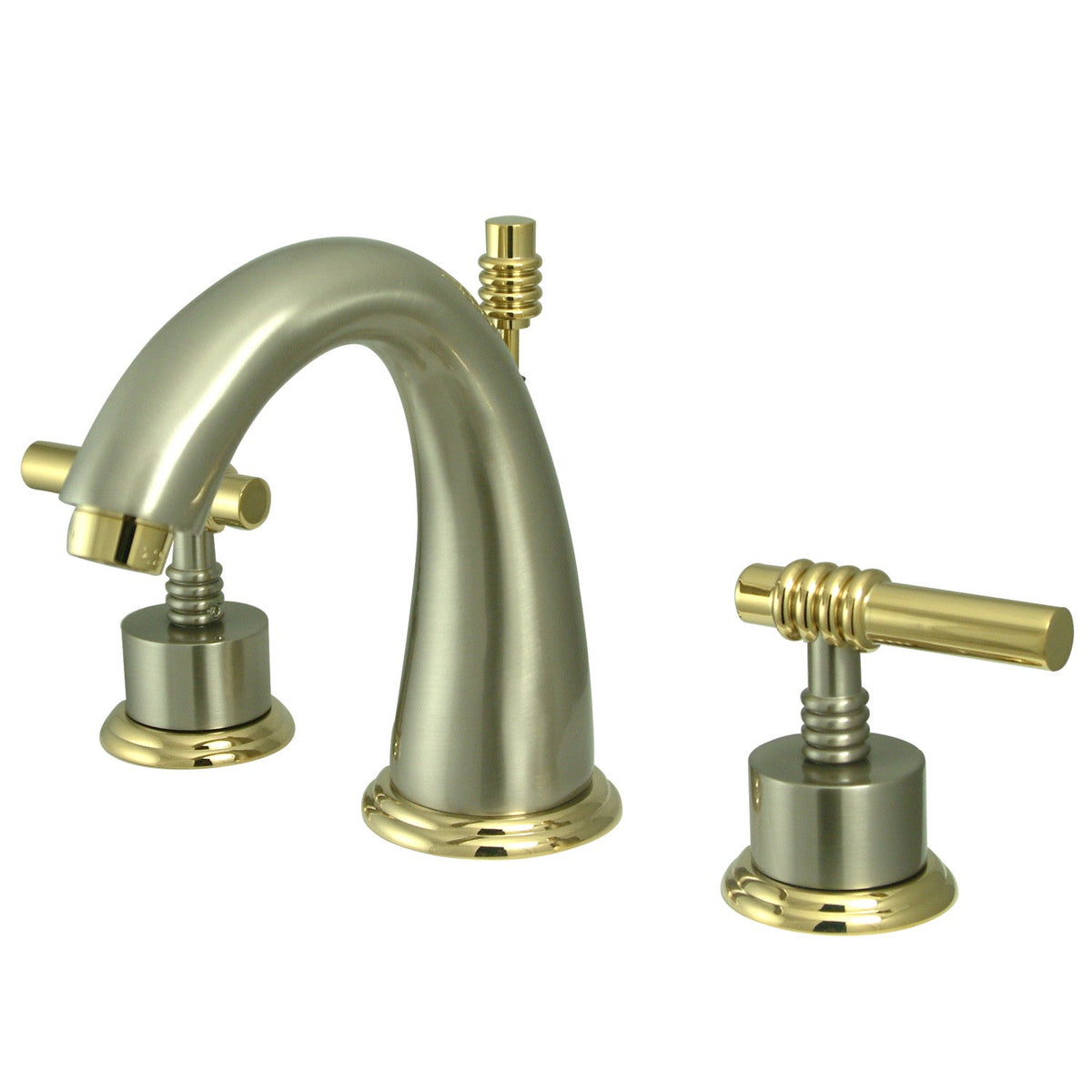 Milano Widespread Bathroom Faucet with Brass Pop-Up in Brushed Nickel/Polished Brass
