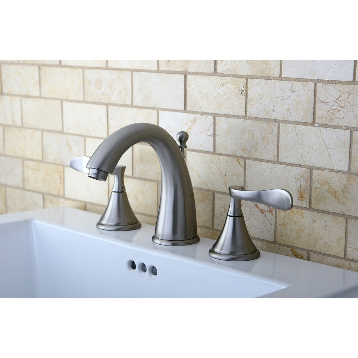 Century Widespread Bathroom Faucet with Brass Pop-Up in Brushed Nickel
