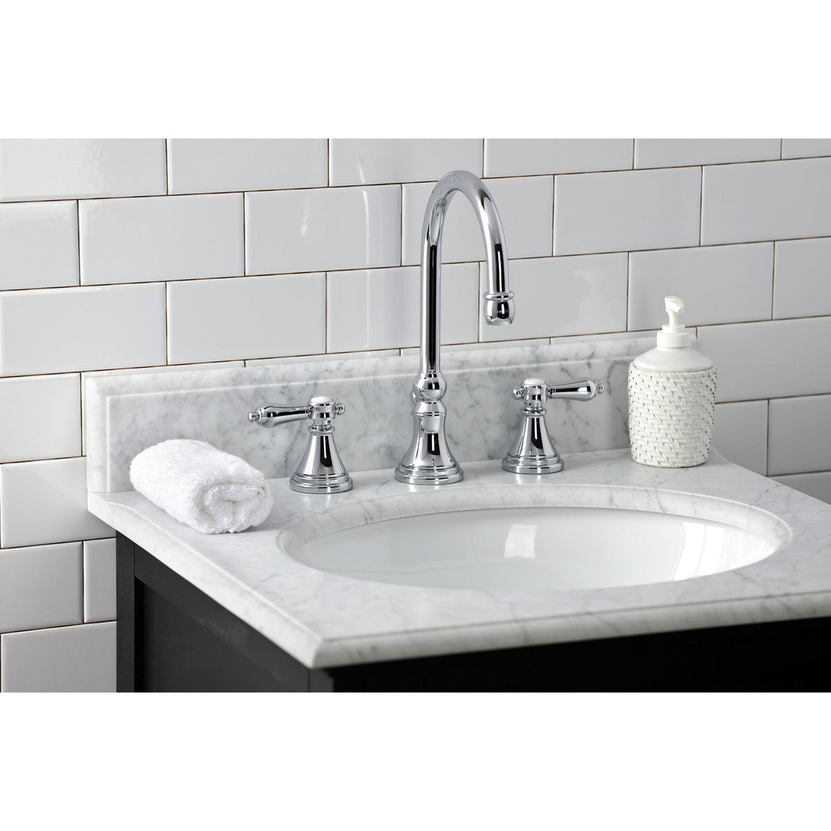 Heirloom Widespread Bathroom Faucet with Brass Pop-Up in Polished Chrome