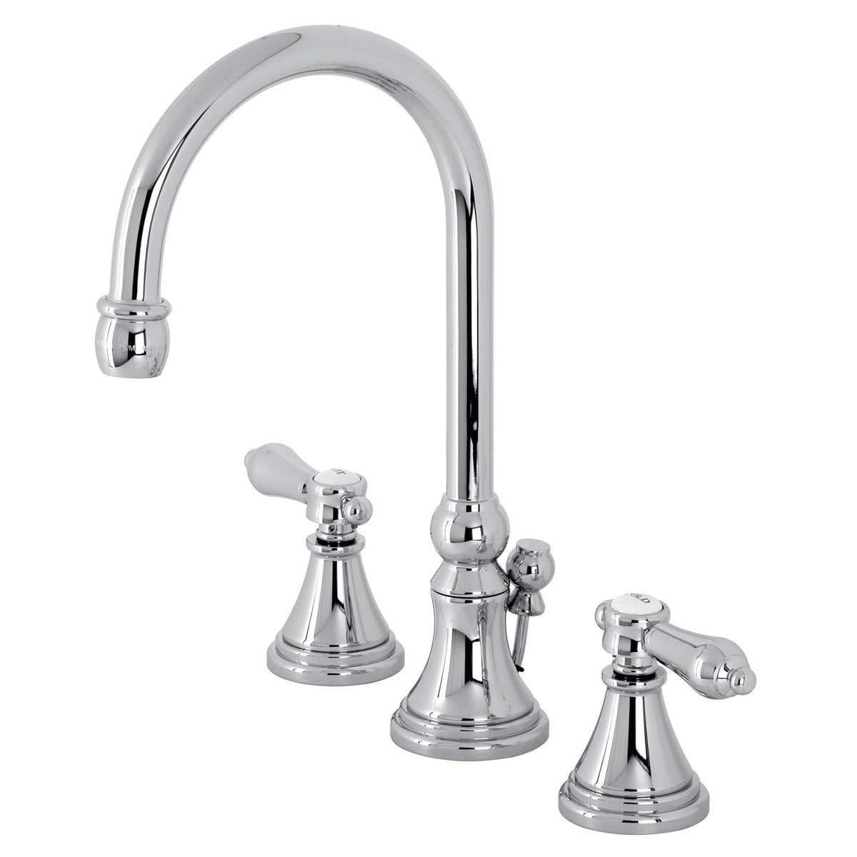Heirloom Widespread Bathroom Faucet with Brass Pop-Up in Polished Chrome