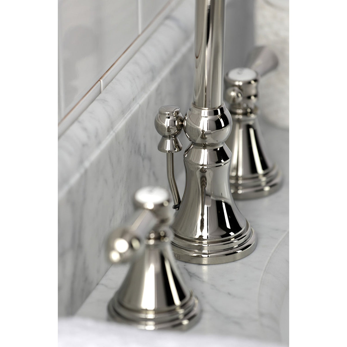 Heirloom Widespread Bathroom Faucet with Brass Pop-Up in Polished Nickel
