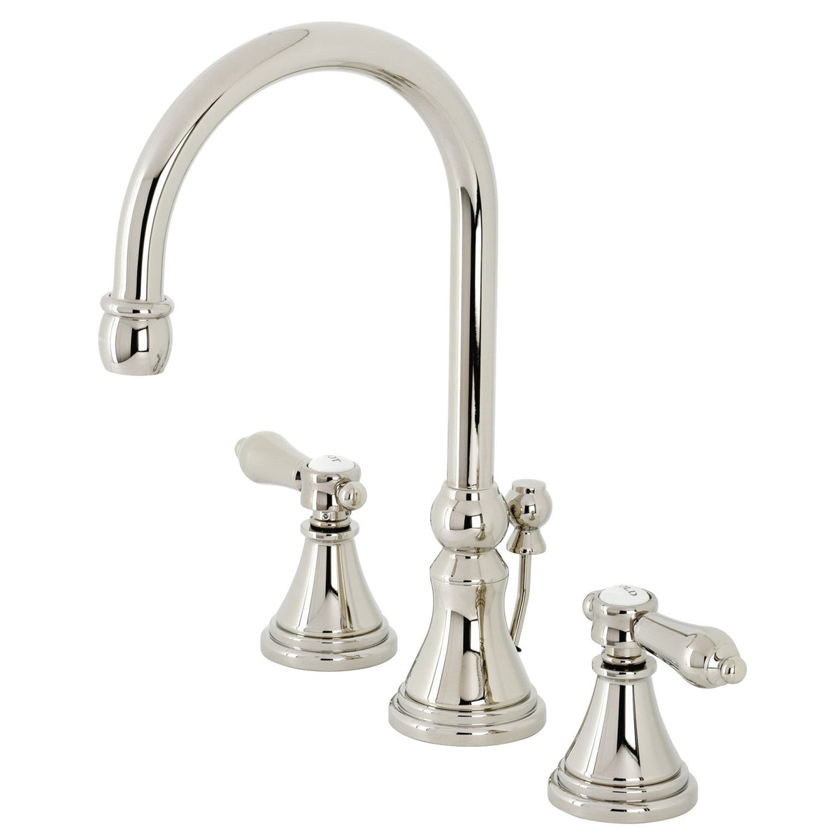 Heirloom Widespread Bathroom Faucet with Brass Pop-Up in Polished Nickel