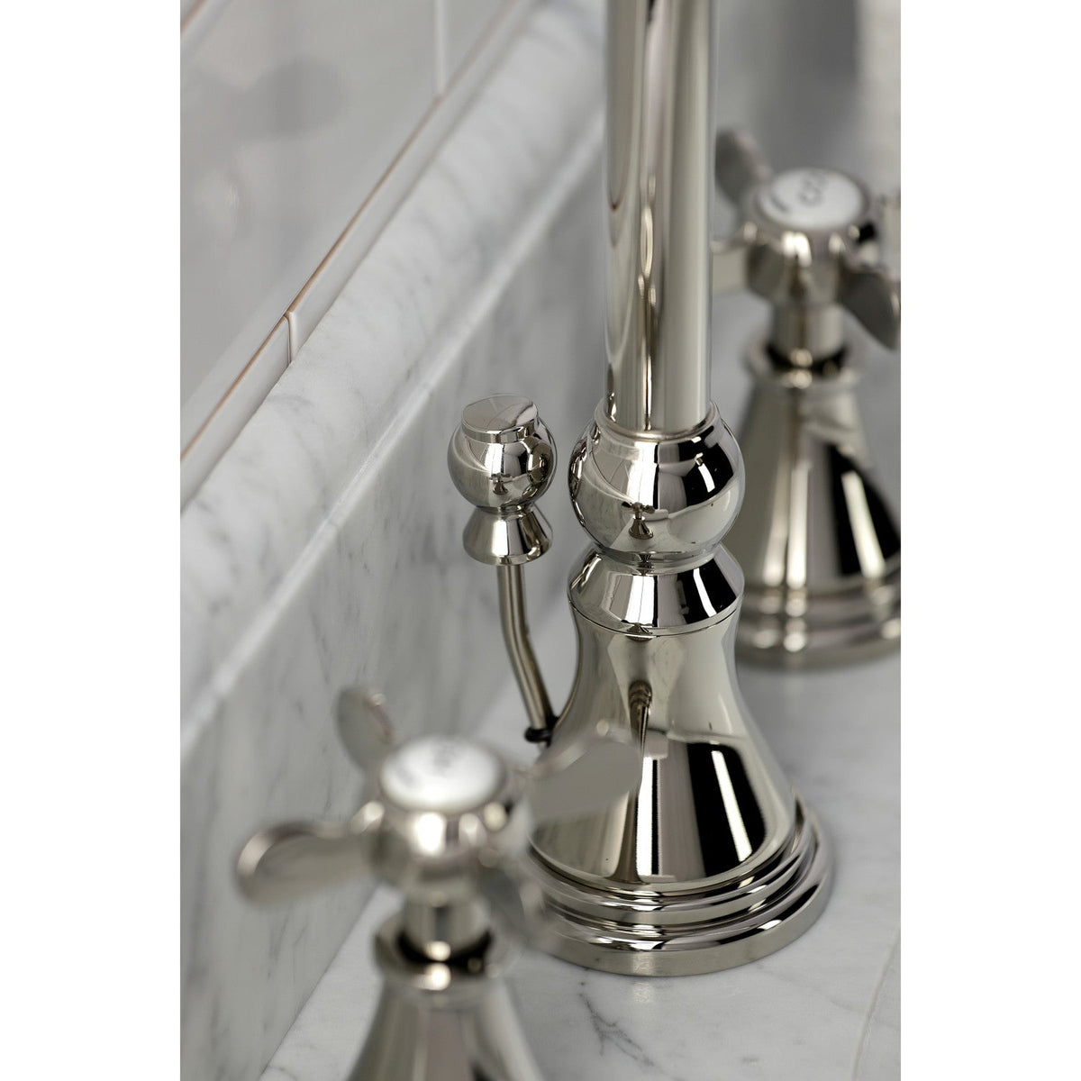 Essex Widespread Bathroom Faucet with Brass Pop-Up in Polished Nickel
