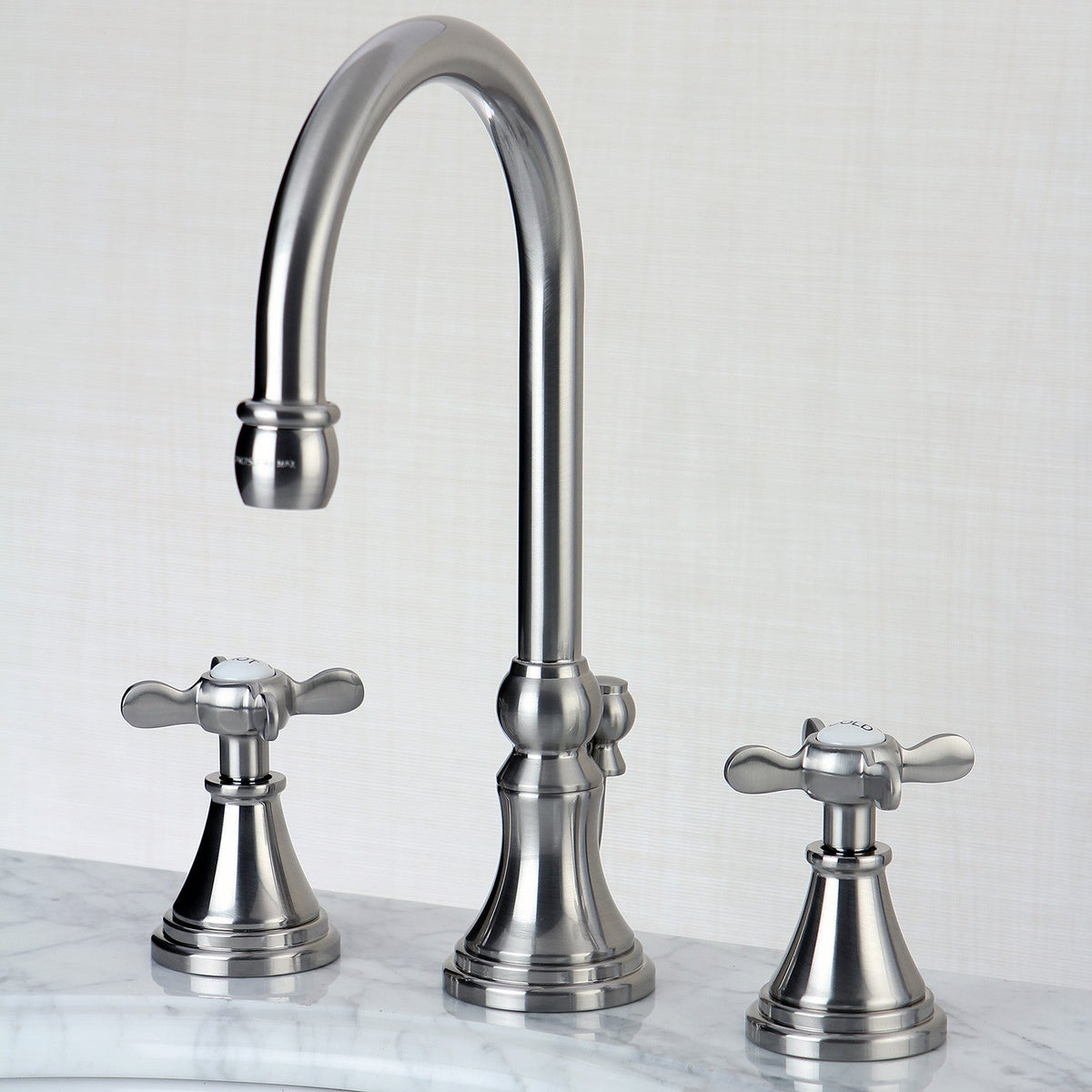 Essex Widespread Bathroom Faucet with Brass Pop-Up in Brushed Nickel