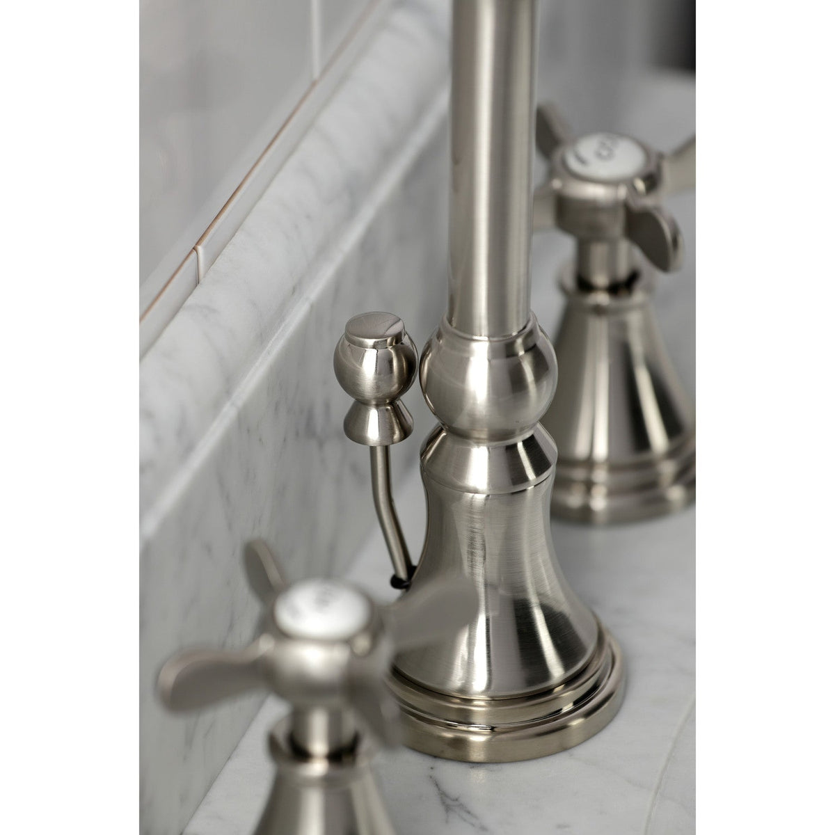 Essex Widespread Bathroom Faucet with Brass Pop-Up in Brushed Nickel