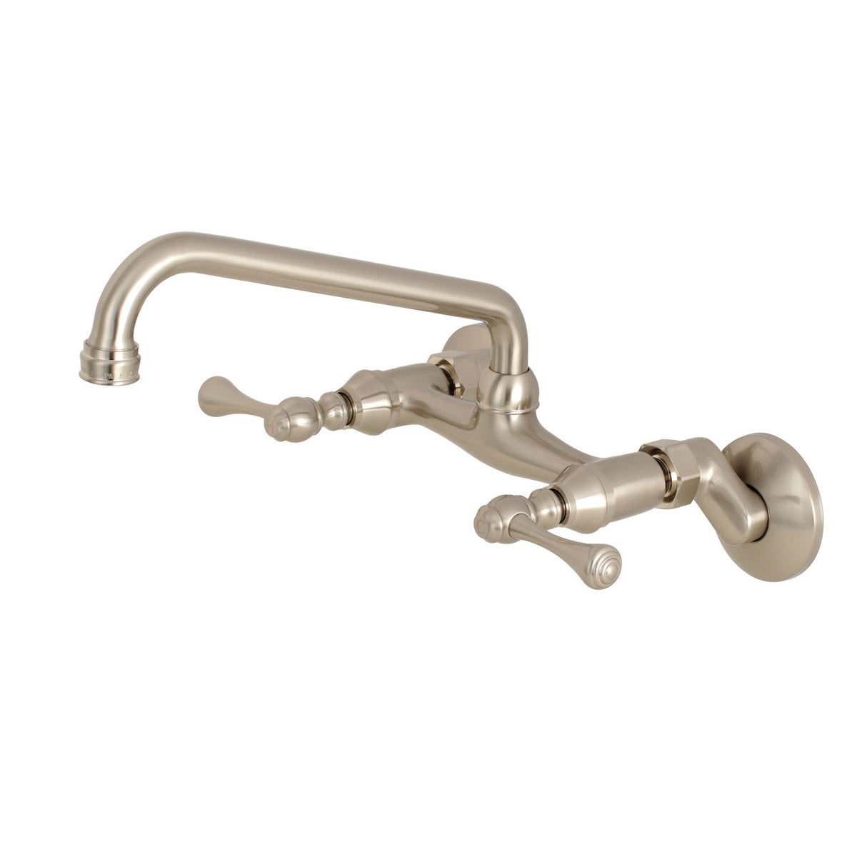 Kingston Double-Handle Wall-Mount Bridge Kitchen Faucet in Brushed Nickel
