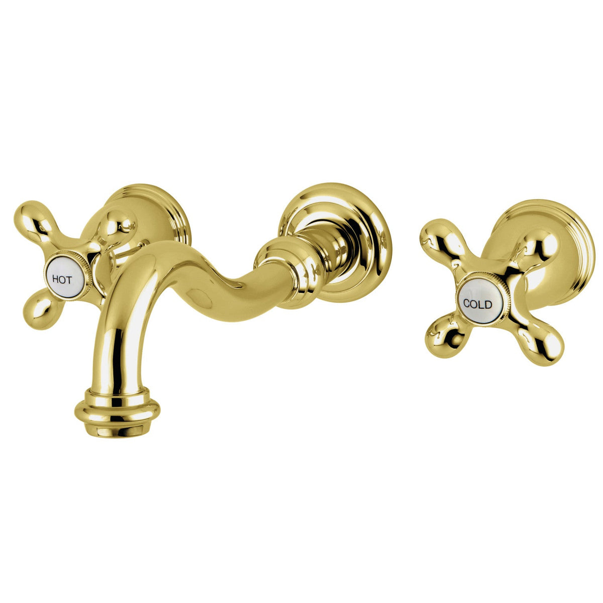 Restoration Two-Handle Wall Mount Roman Tub Faucet in Polished Brass