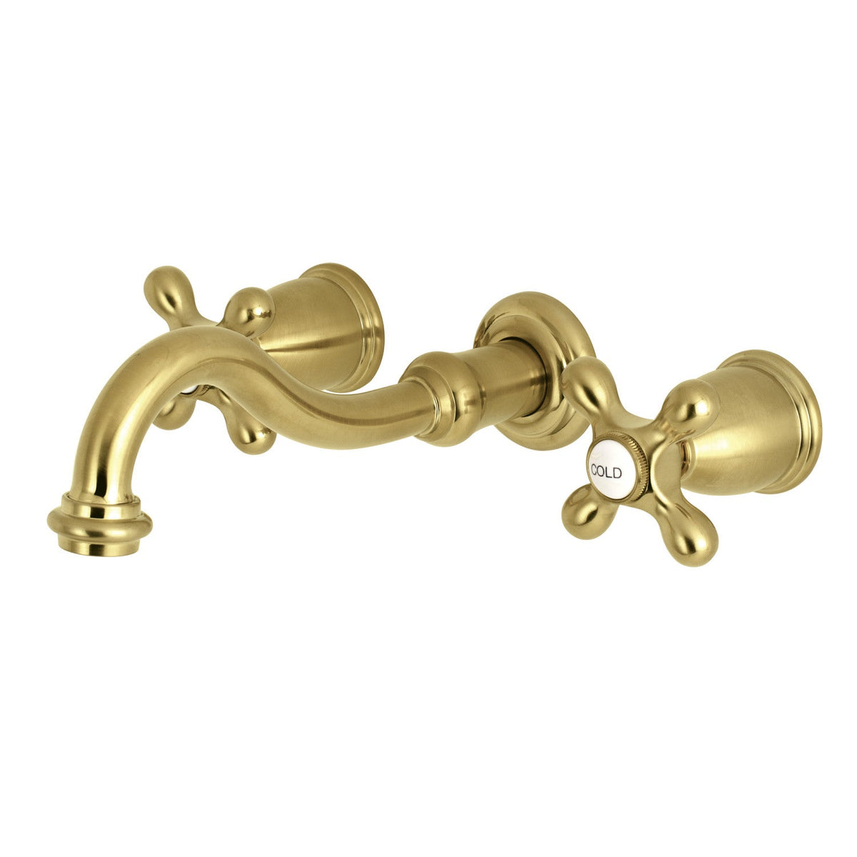 Restoration Two-Handle Wall Mount Roman Tub Faucet in Brushed Brass