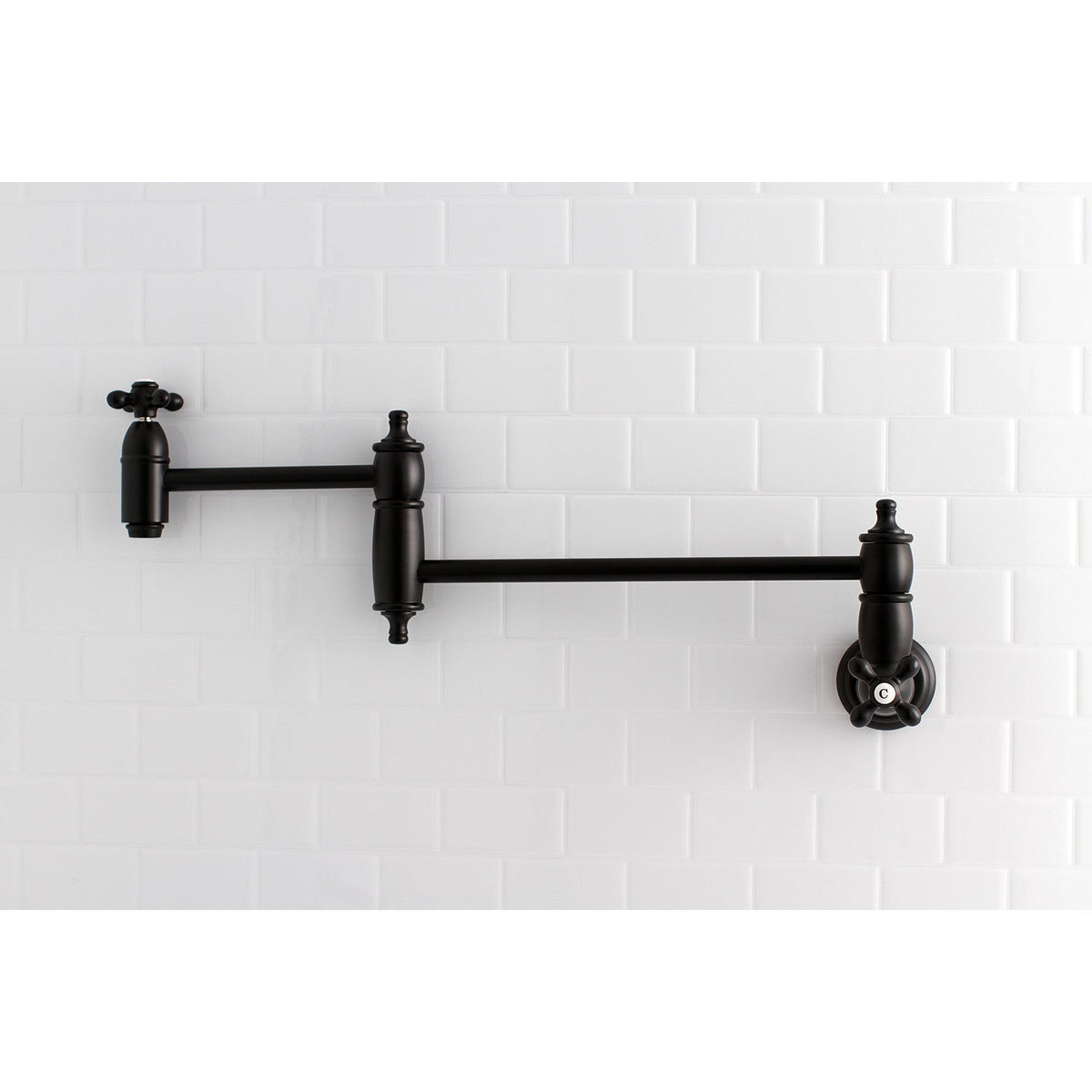 Restoration Wall Mount Pot Filler Faucet in Matte Black