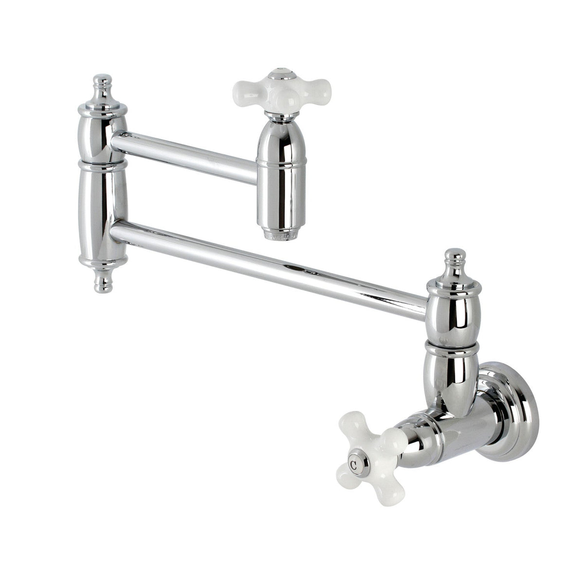 Restoration Wall Mount Pot Filler Faucet in Polished Chrome