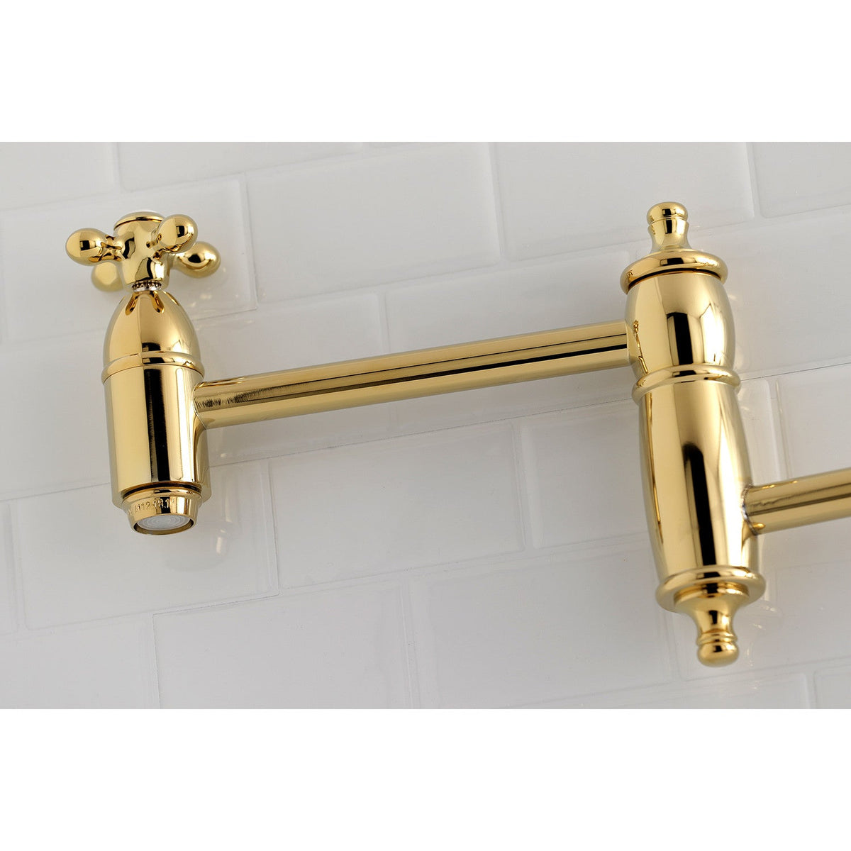 Restoration Wall Mount Pot Filler Faucet in Polished Brass