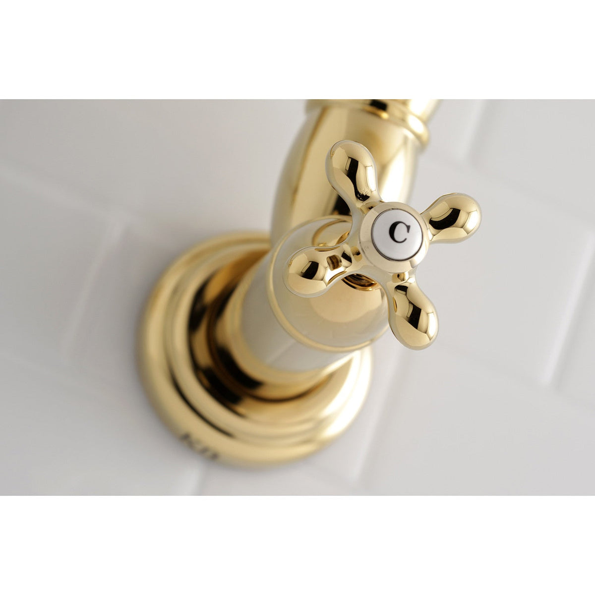 Restoration Wall Mount Pot Filler Faucet in Polished Brass