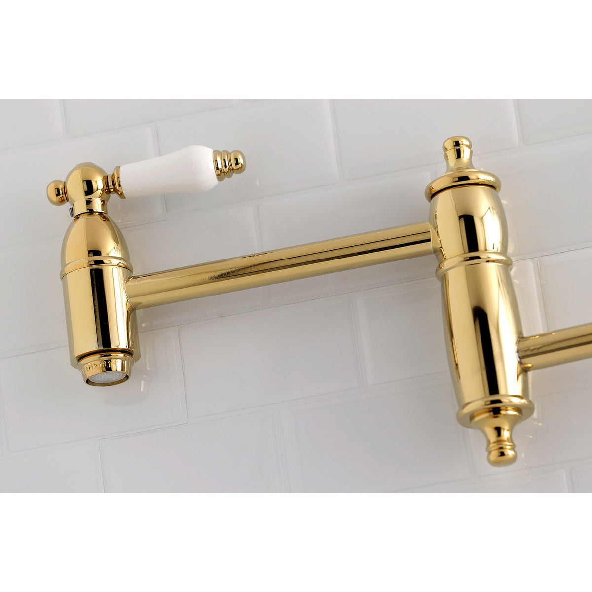 Restoration Wall Mount Pot Filler Faucet in Polished Brass