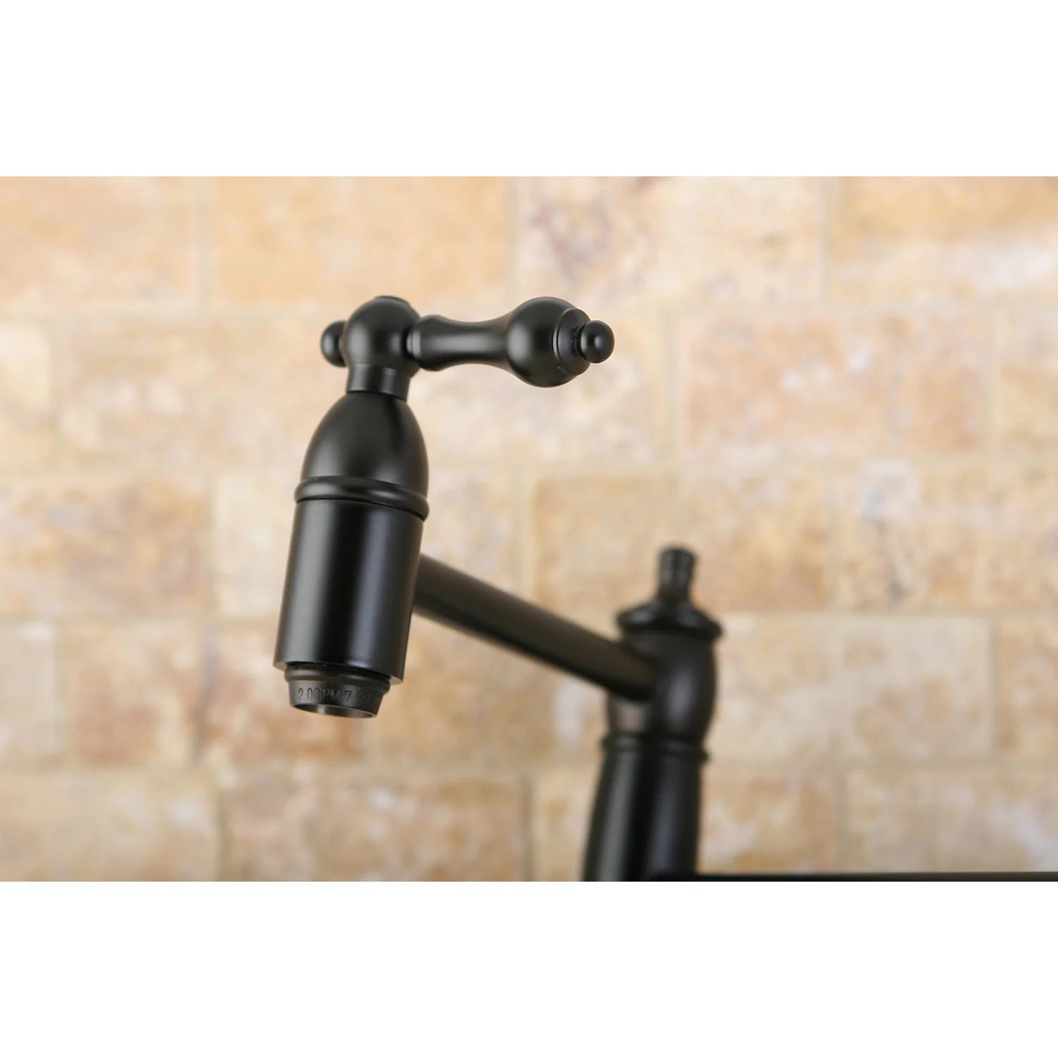 Oil-rubbed bronze pot filler spout with wall-mounted handles