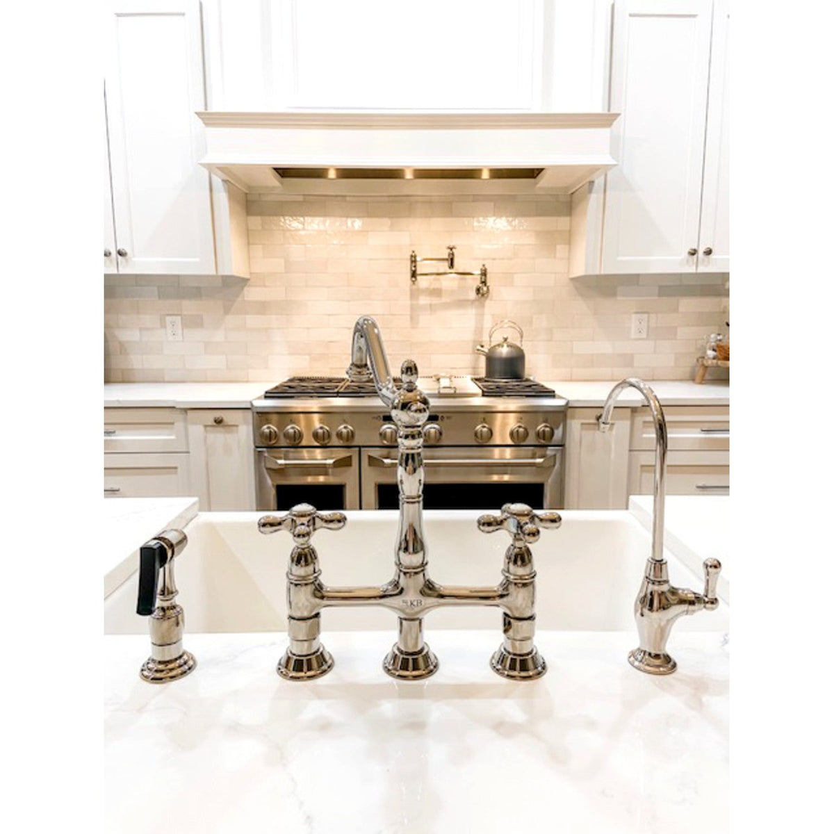 Restoration Wall Mount Pot Filler Faucet in Polished Nickel