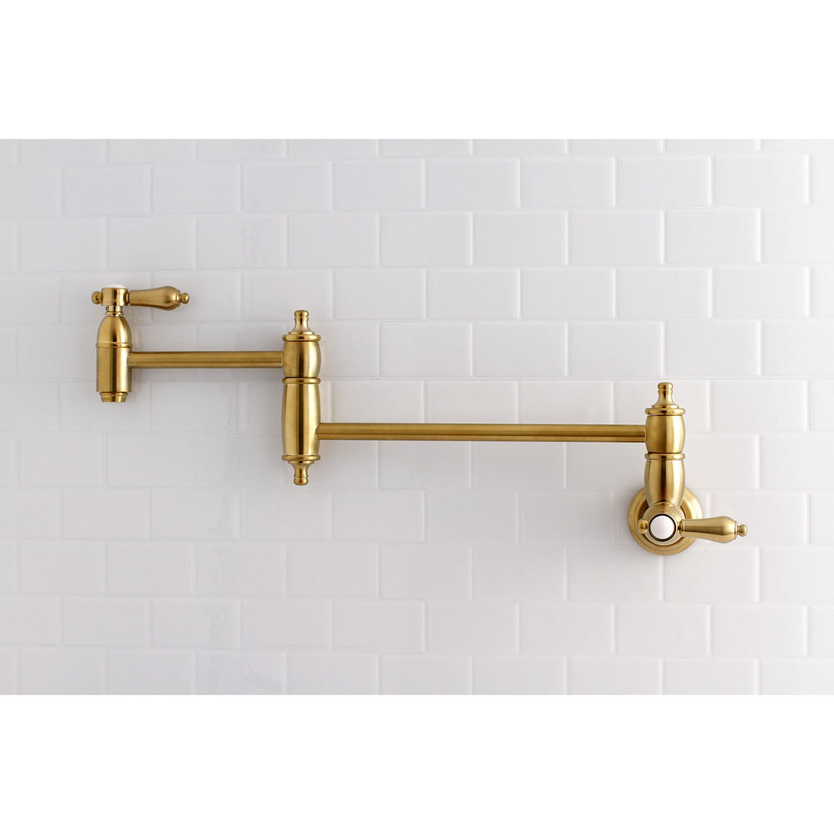 Heirloom Wall Mount Pot Filler Faucet in Brushed Brass