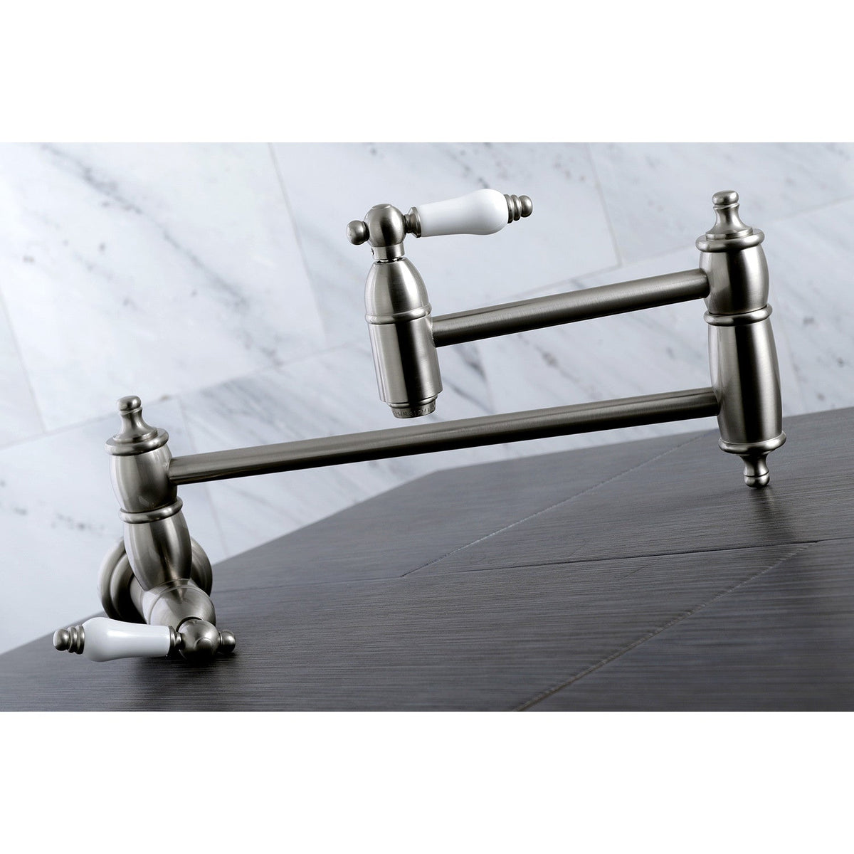 Restoration Wall Mount Pot Filler Faucet in Brushed Nickel