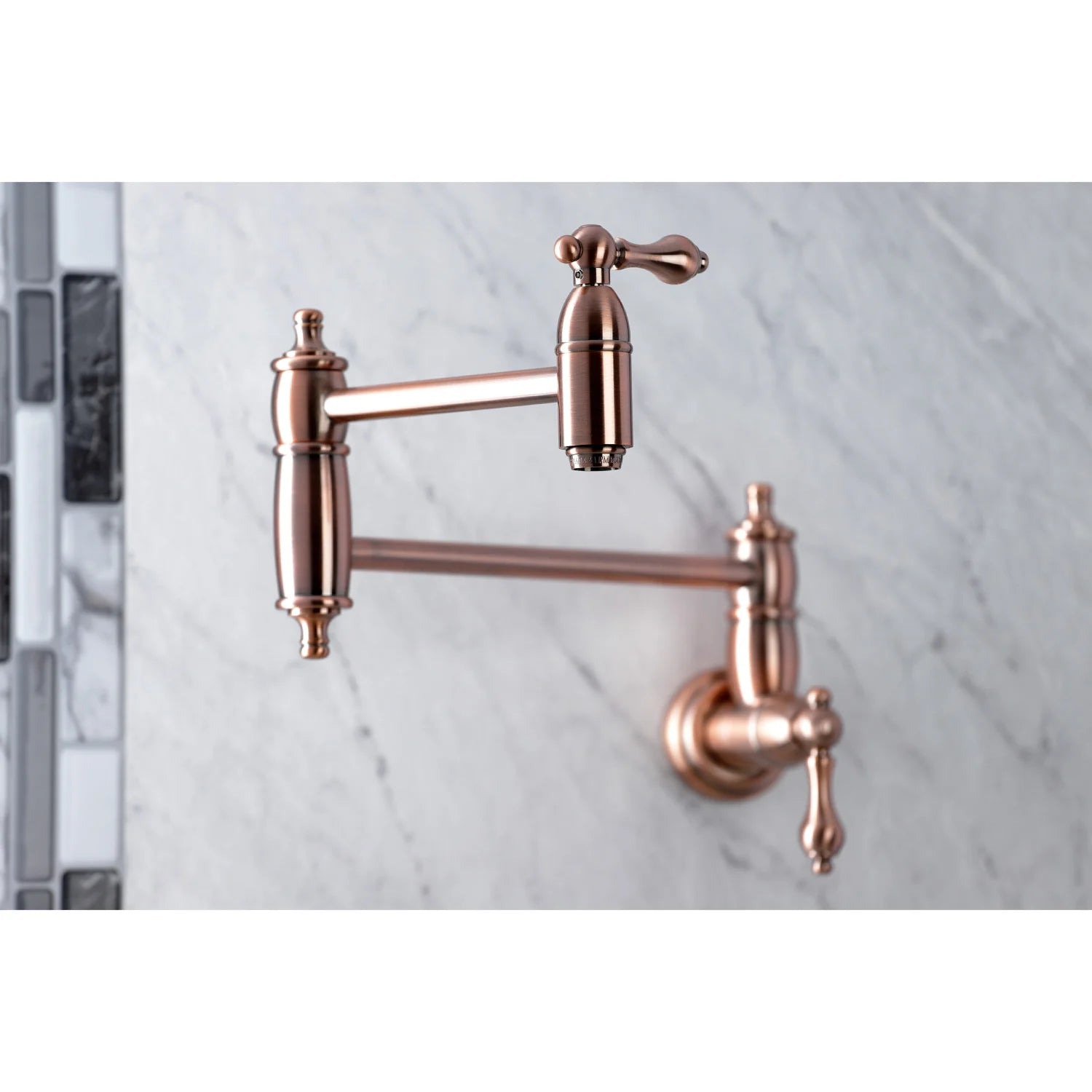 Antique copper wall-mount pot filler faucet set with spout, side outlet, and cross pipe