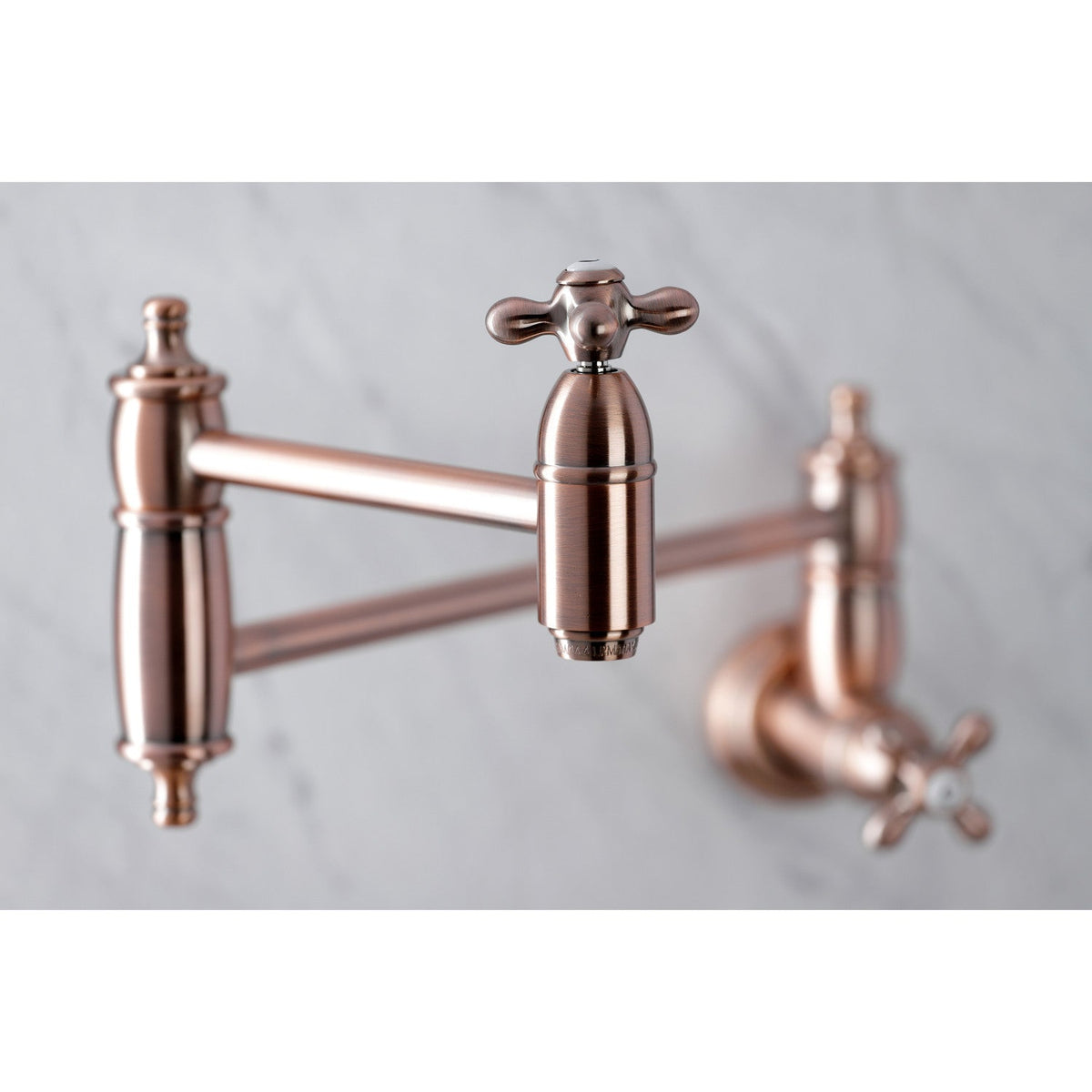 Restoration Wall Mount Pot Filler Faucet in Antique Copper