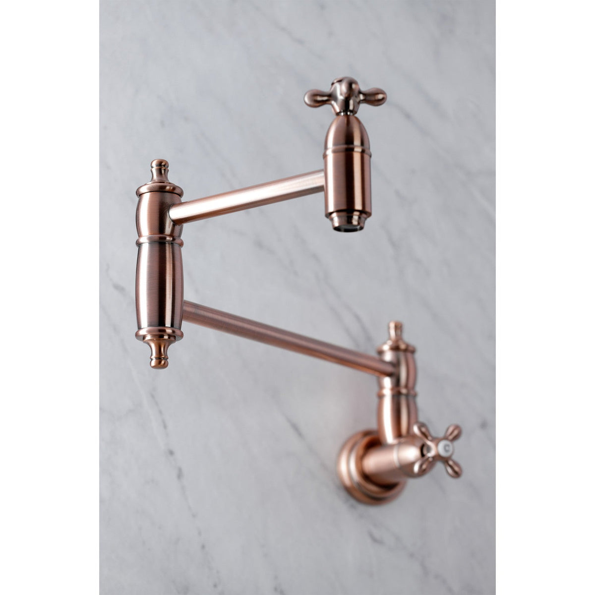 Restoration Wall Mount Pot Filler Faucet in Antique Copper