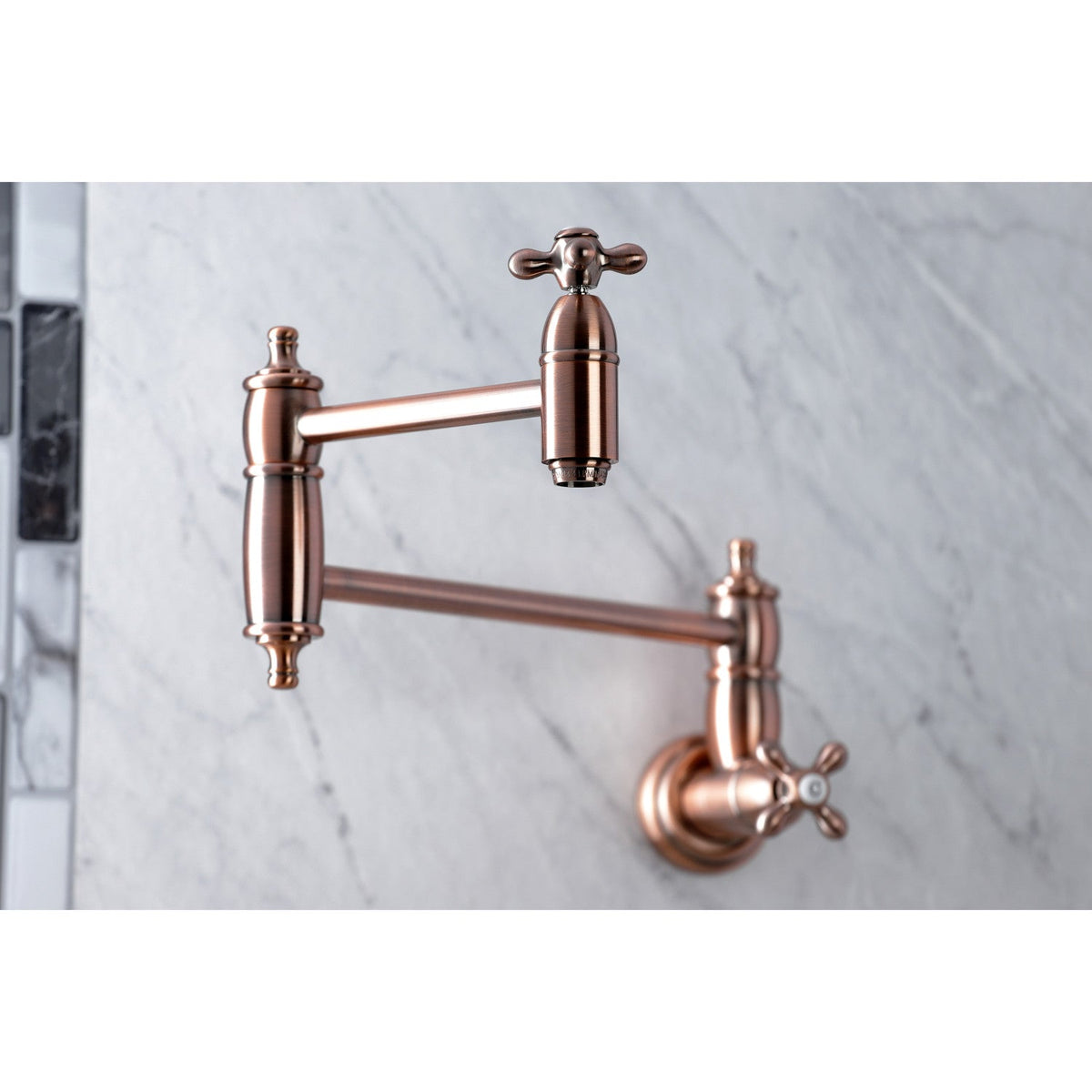 Restoration Wall Mount Pot Filler Faucet in Antique Copper