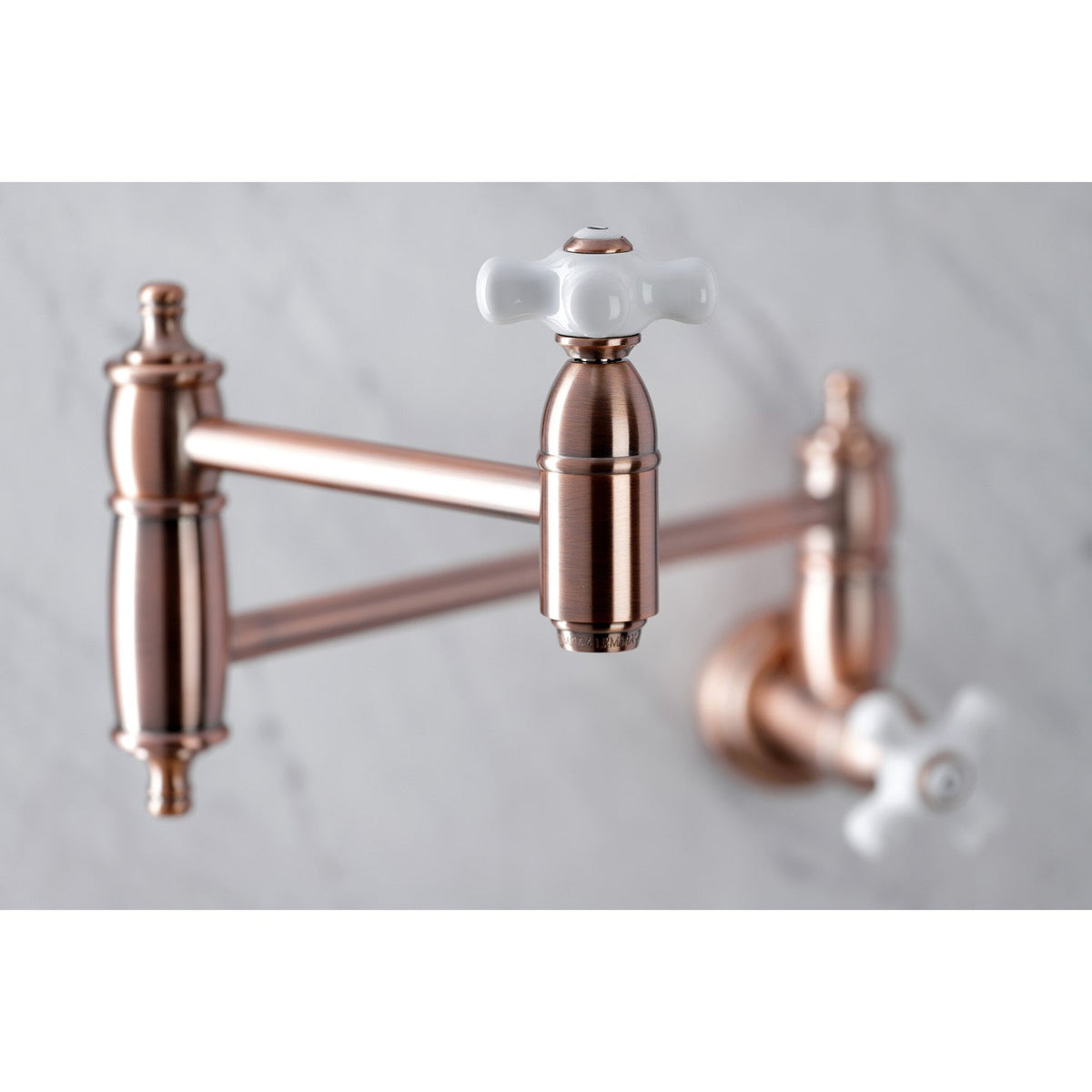 Restoration Wall Mount Pot Filler Faucet in Antique Copper